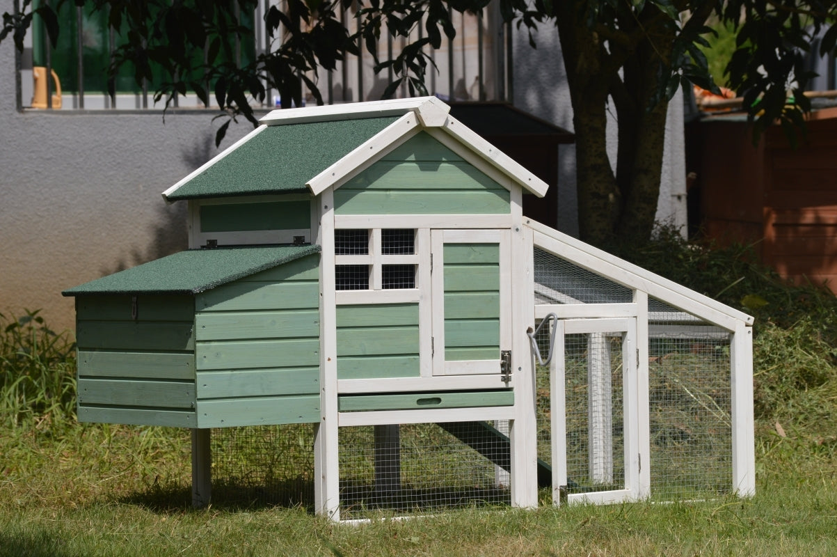 YES4PETS Green Small Chicken coop with nesting box for 2 Chickens / Rabbit Hutch - SILBERSHELL