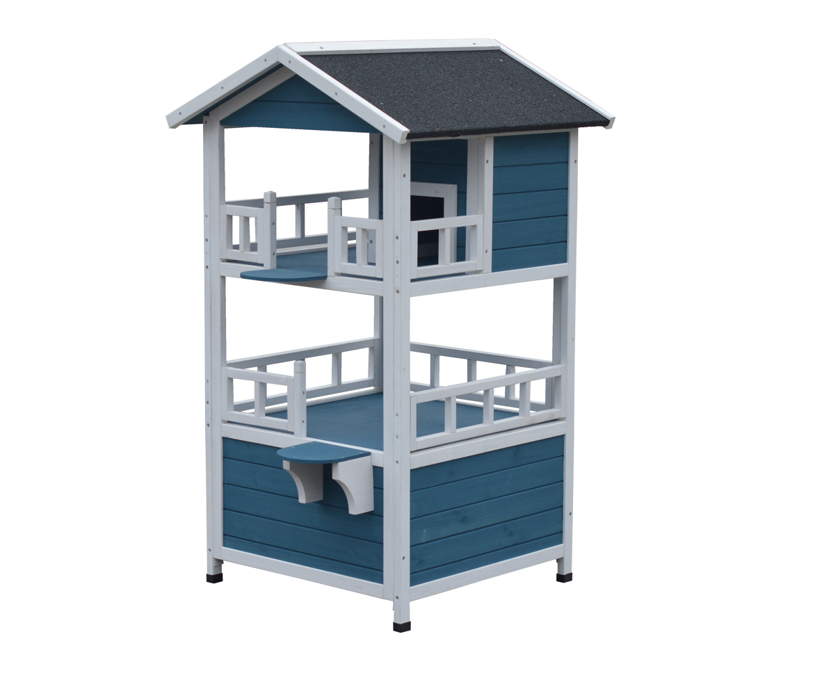 YES4PETS Double Story Cat Shelter Condo with Escape Door Rainproof Kitty House - SILBERSHELL