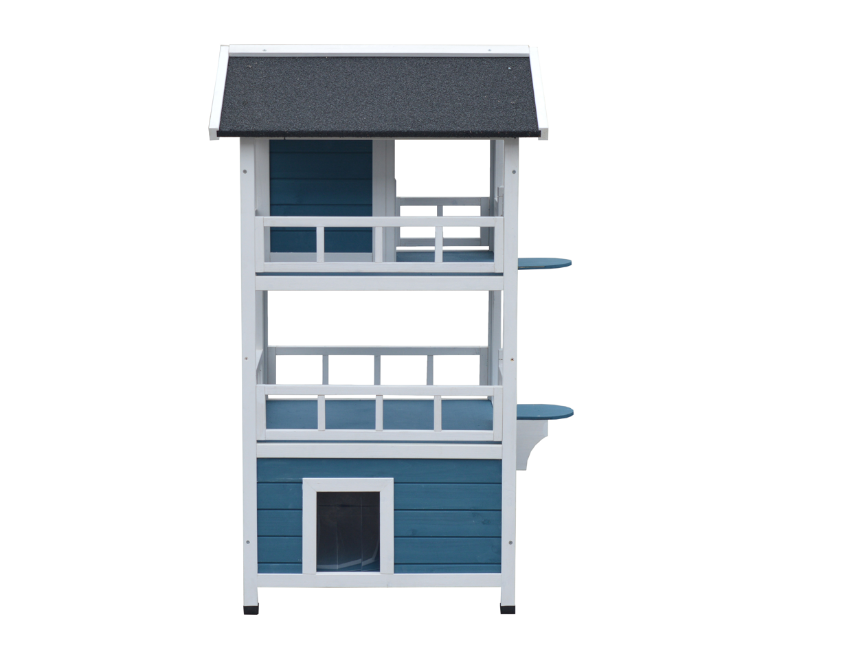 YES4PETS Double Story Cat Shelter Condo with Escape Door Rainproof Kitty House - SILBERSHELL