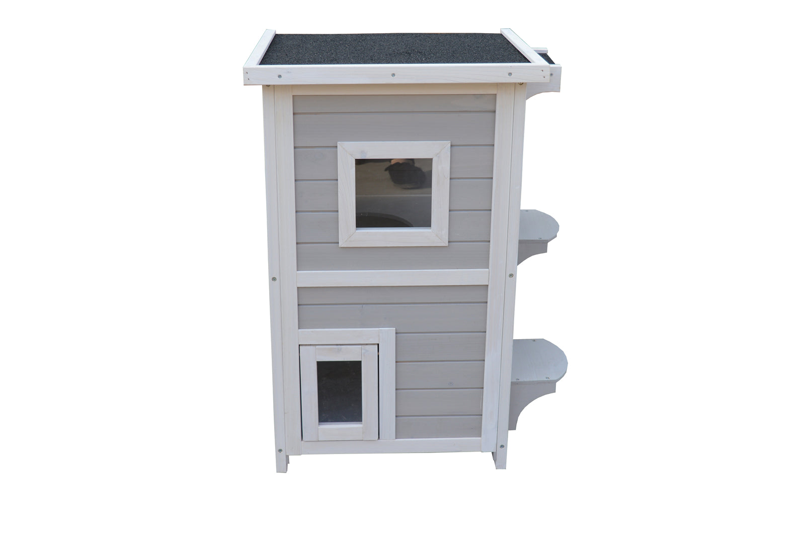 YES4PETS 2 Story Cat Shelter Condo with Escape Door Rainproof Kitty House - SILBERSHELL
