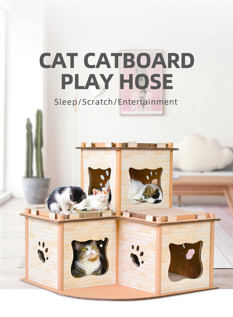 Cat Cardboard House Tower Condo Scratcher Pet Post Pad Mat Furniture - SILBERSHELL