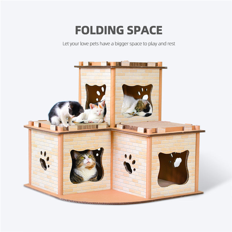 Cat Cardboard House Tower Condo Scratcher Pet Post Pad Mat Furniture - SILBERSHELL