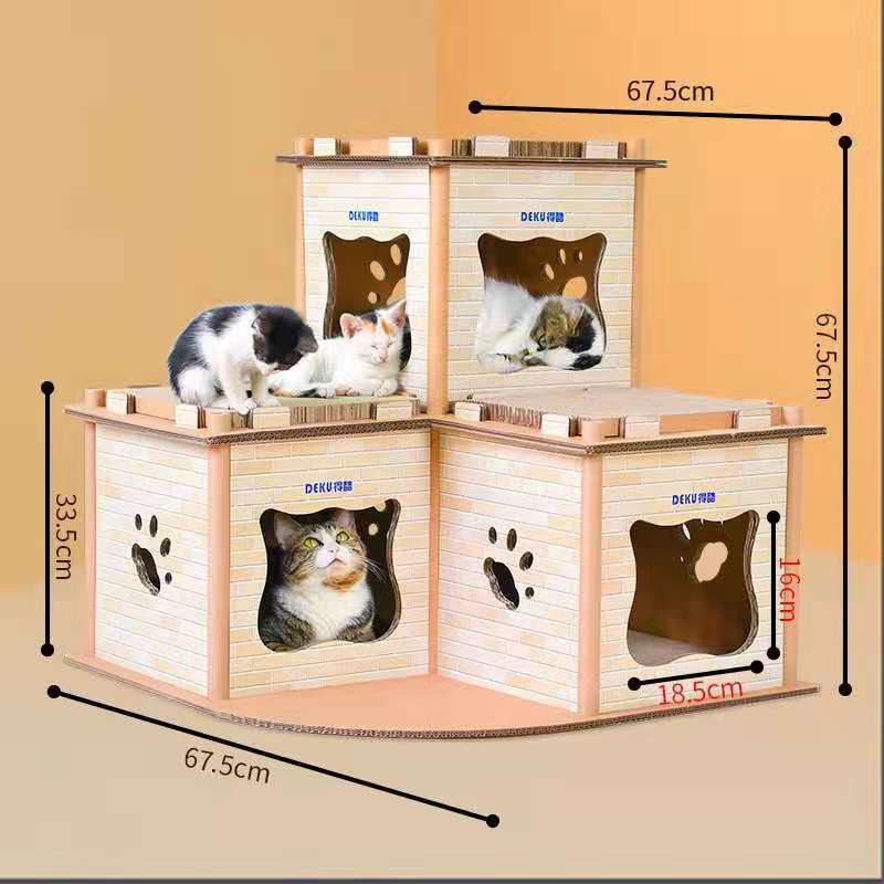 Cat Cardboard House Tower Condo Scratcher Pet Post Pad Mat Furniture - SILBERSHELL