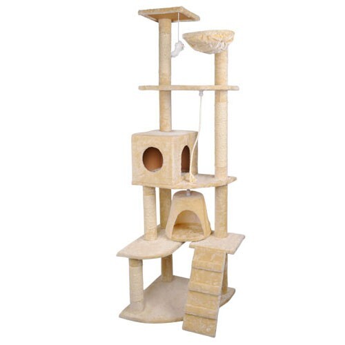 193cm Cat Scratching Tree Post Sisal Pole Scratching Post Scratcher Tower Condo Beige - SILBERSHELL