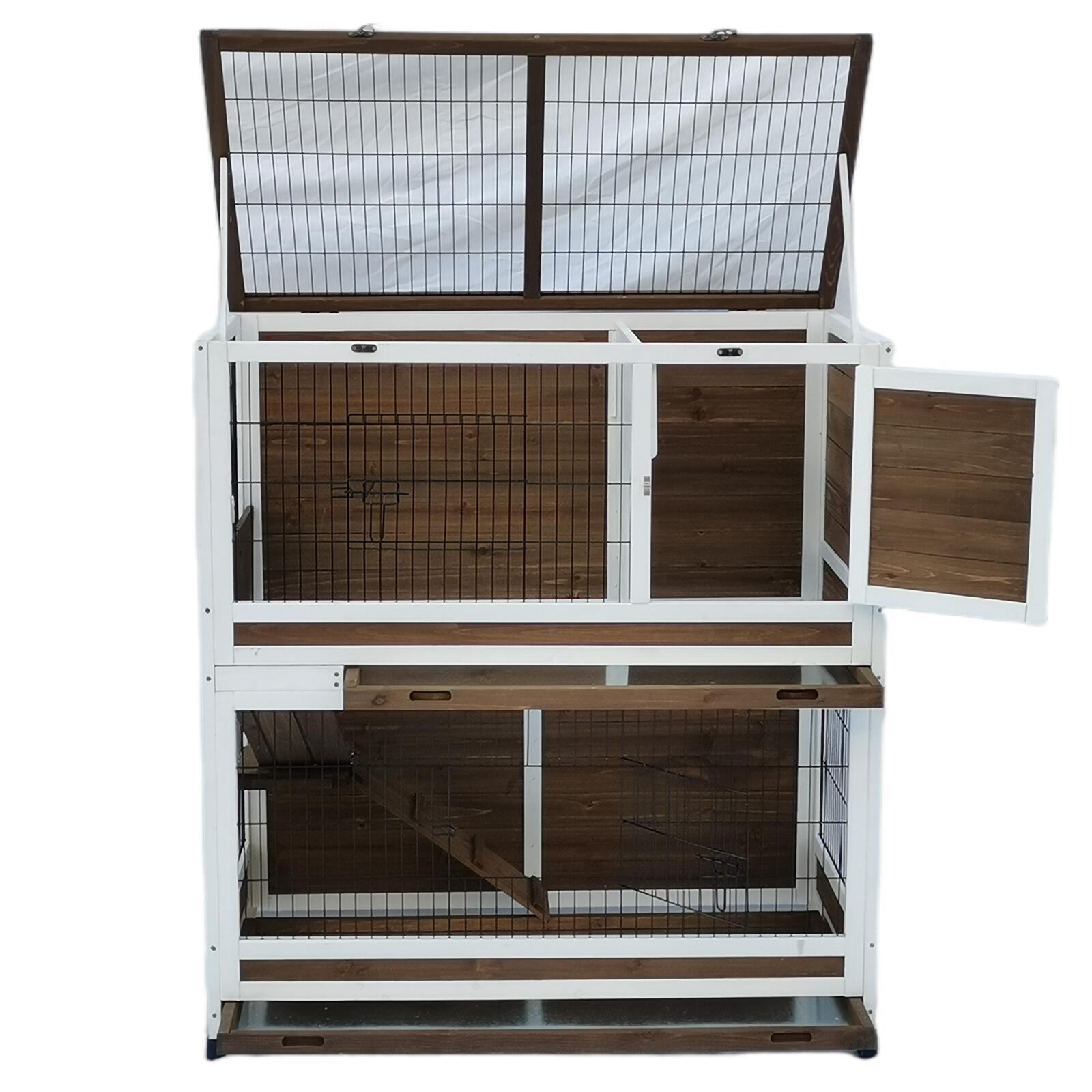 YES4PETS 118 cm XL Double Storey Rabbit Hutch Guinea Pig Cat Cage , Ferret cage Cat W Pull Out Tray - SILBERSHELL