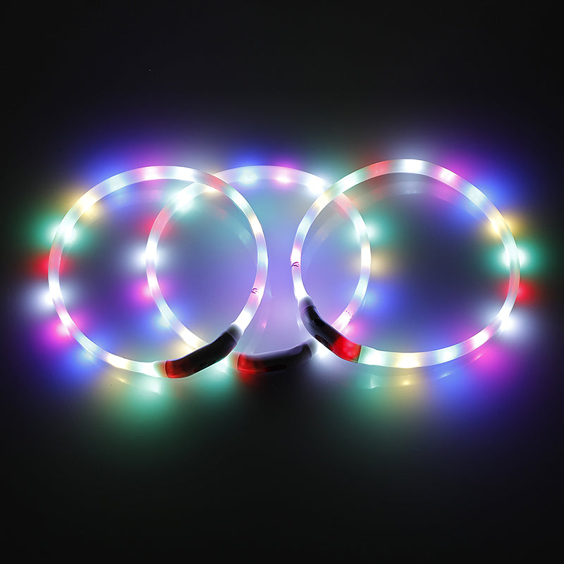 Medium 55CM LED Dog Collar USB Rechargeable Night Glow Flashing Light Up Safety Pet Collars - SILBERSHELL