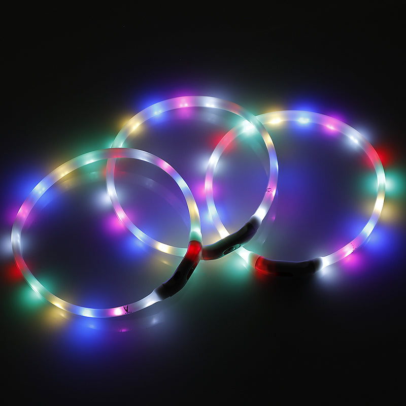 Medium 55CM LED Dog Collar USB Rechargeable Night Glow Flashing Light Up Safety Pet Collars - SILBERSHELL