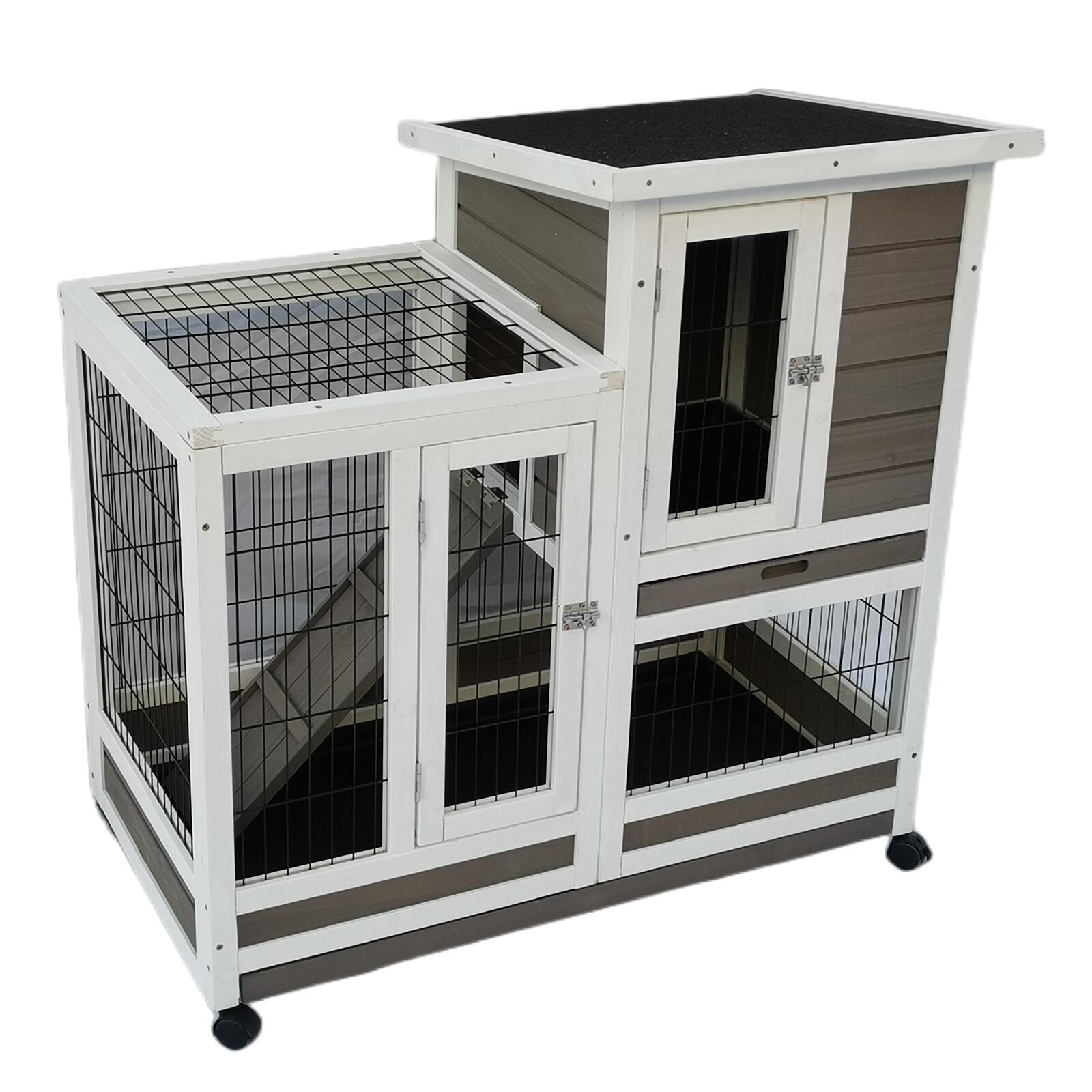 YES4PETS Rabbit Hutch Cat House Cage Guinea Pig Ferret Cage With Wheels - SILBERSHELL