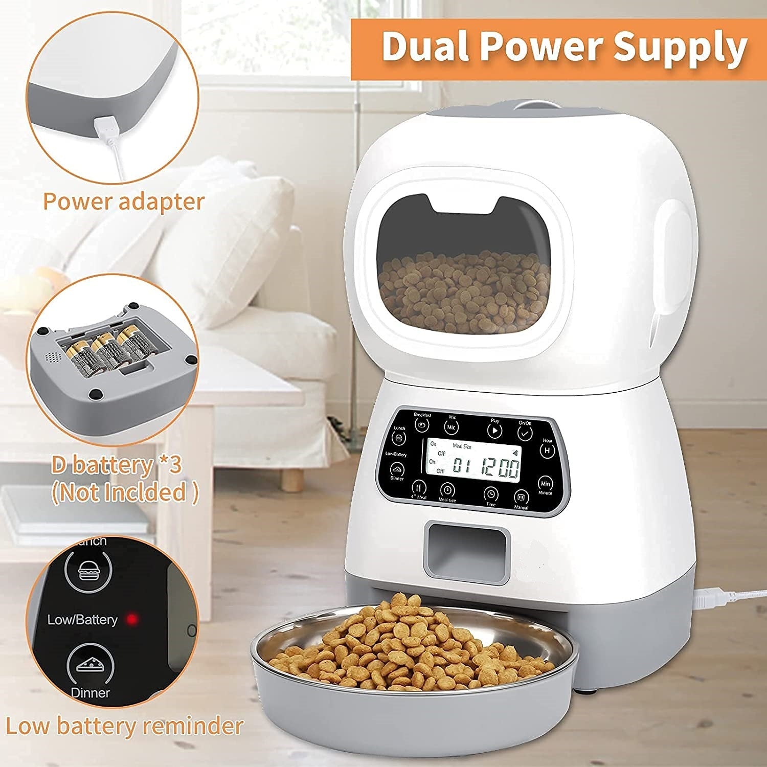 YES4PETS 3.5L Visible Automatic Digital Pet Dog Cat Feeder Food Bowl Dispenser - SILBERSHELL