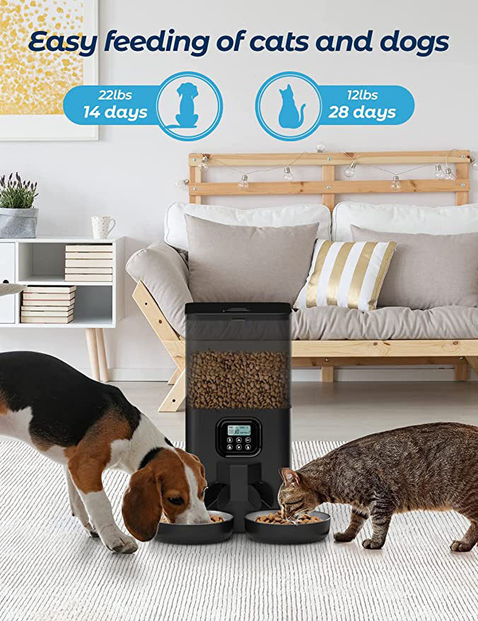 YES4PETS 6L Automatic Digital Pet Dog Cat Feeder Double Food Bowl Dispenser - SILBERSHELL