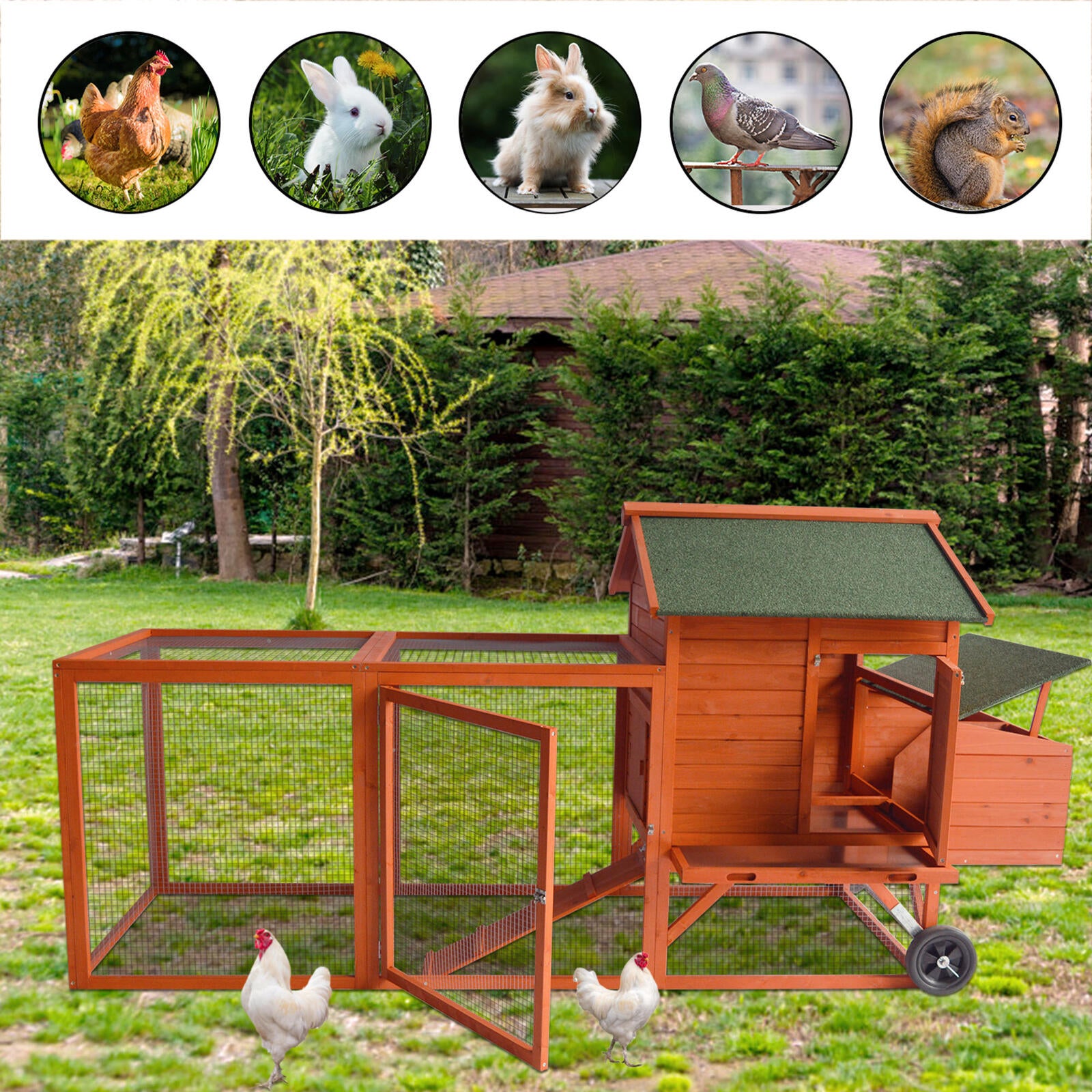 YES4PETS 248 cm XL Chicken Coop Rabbit Hutch Ferret Hen Guinea Pig House With Wheels - SILBERSHELL