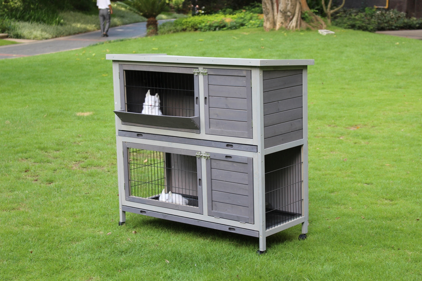 YES4PETS 110cm XL Double Storey Rabbit Hutch Guinea Pig Cage , Ferret Cat cage W Wheel & Pull Out Tray - SILBERSHELL