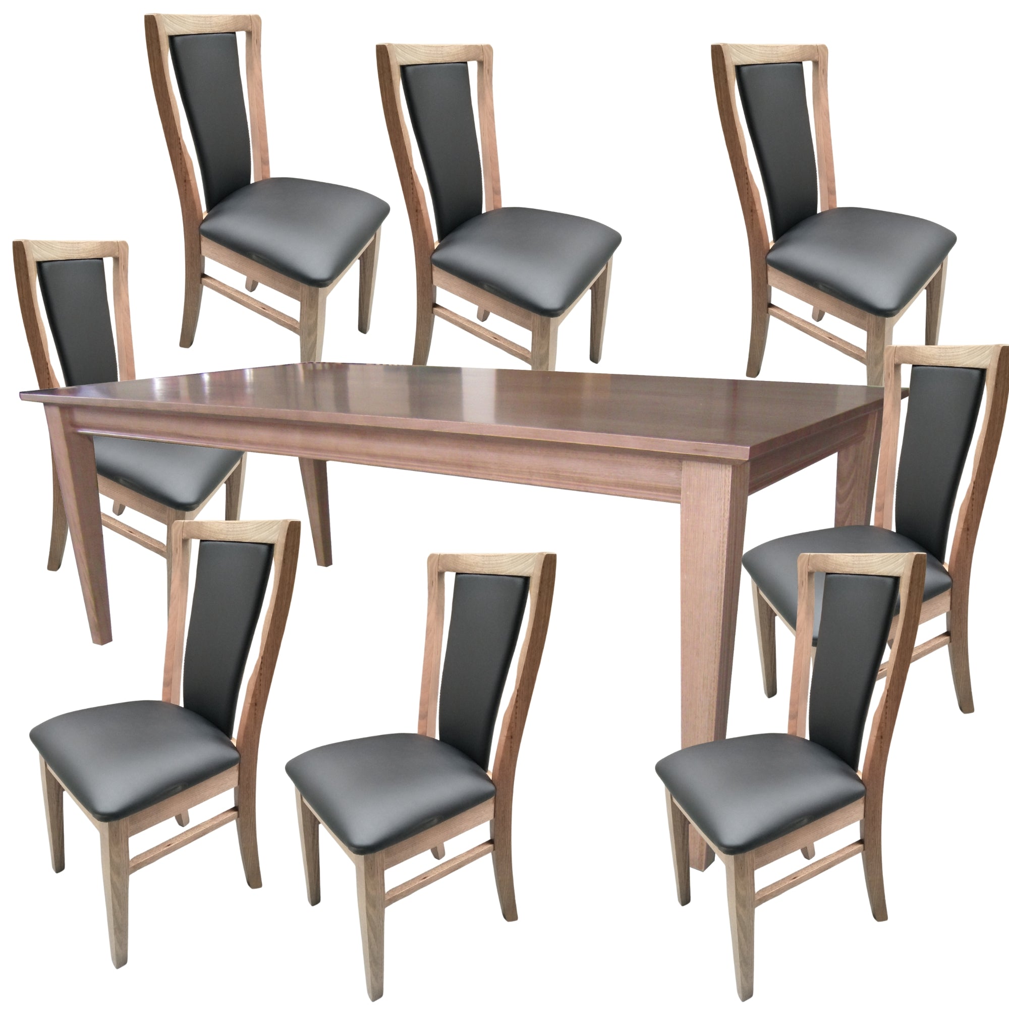 Fairmont 9pc Set 210cm Dining Table Chair PU Leather Seat Padded Back Oak Wood - SILBERSHELL