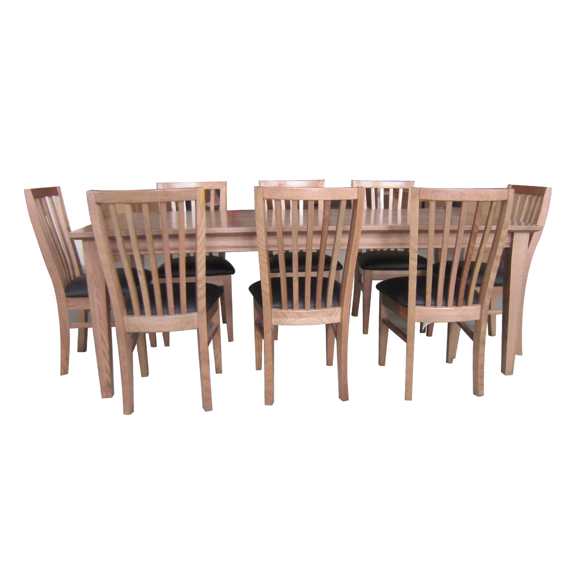 Fairmont 9pc Set 210cm Dining Table Chair PU Leather Seat Slat Back Oak Wood - SILBERSHELL