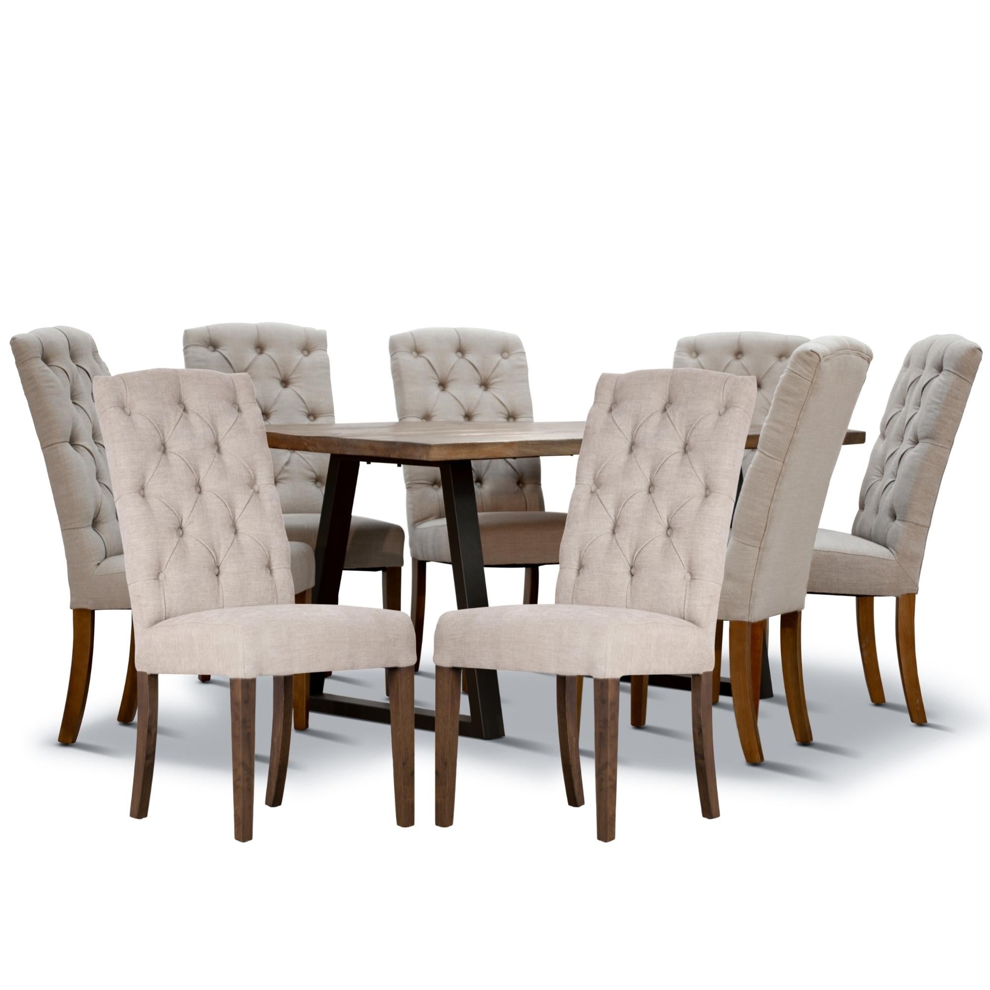 Begonia 9pc Dining Set 220cm Live Edge Table 8 Beige Fabric Chair Mango Wood - SILBERSHELL