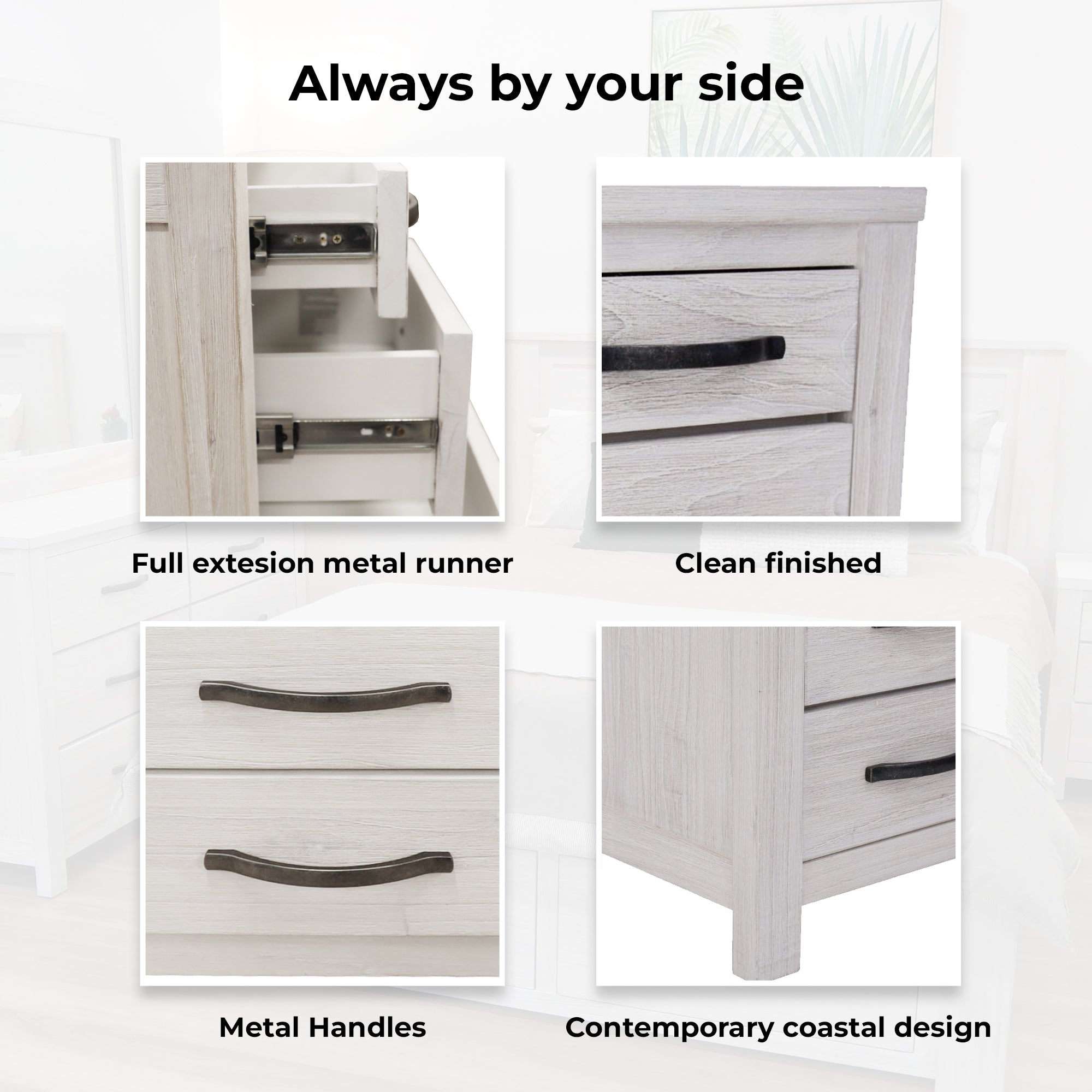 Foxglove Bedside Tables 3 Drawers Storage Cabinet Shelf Side End Table - White - SILBERSHELL