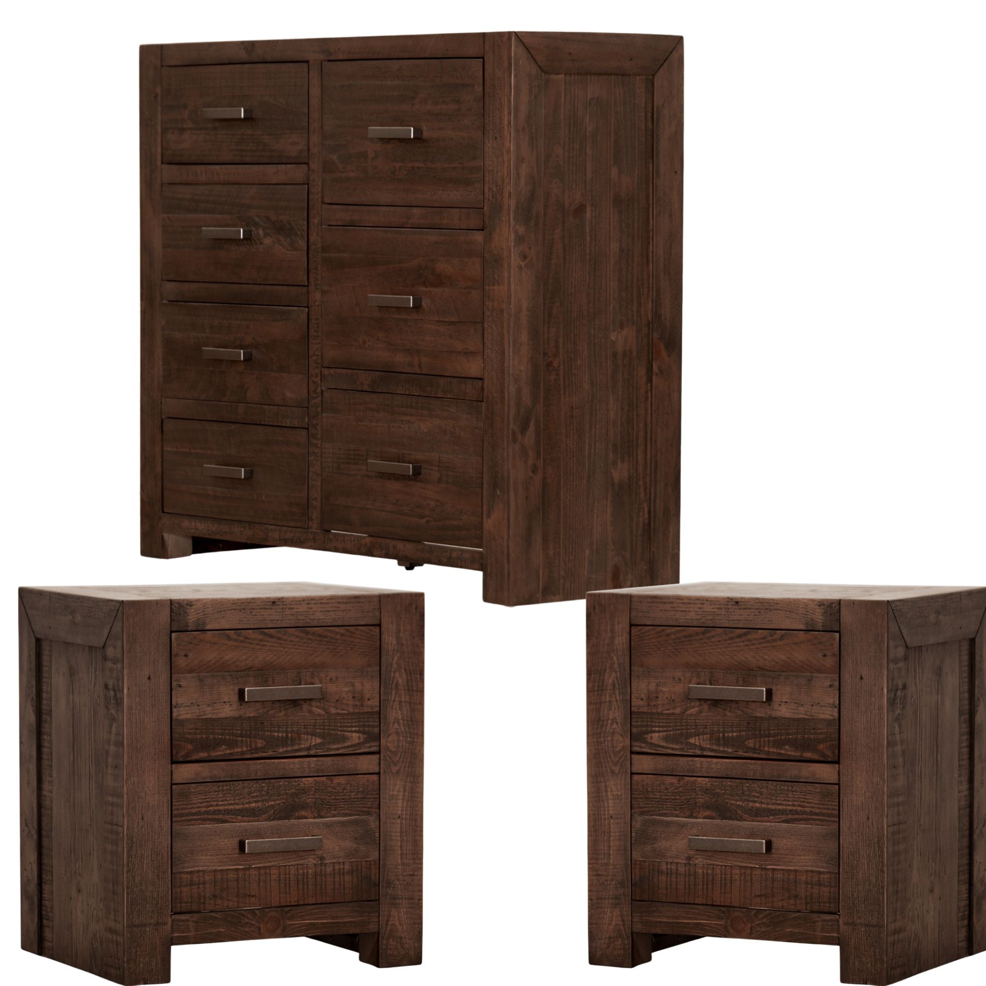 Catmint Set of 2 Bedside Table Tallboy Bedroom Furniture Package Set Grey Stone - SILBERSHELL