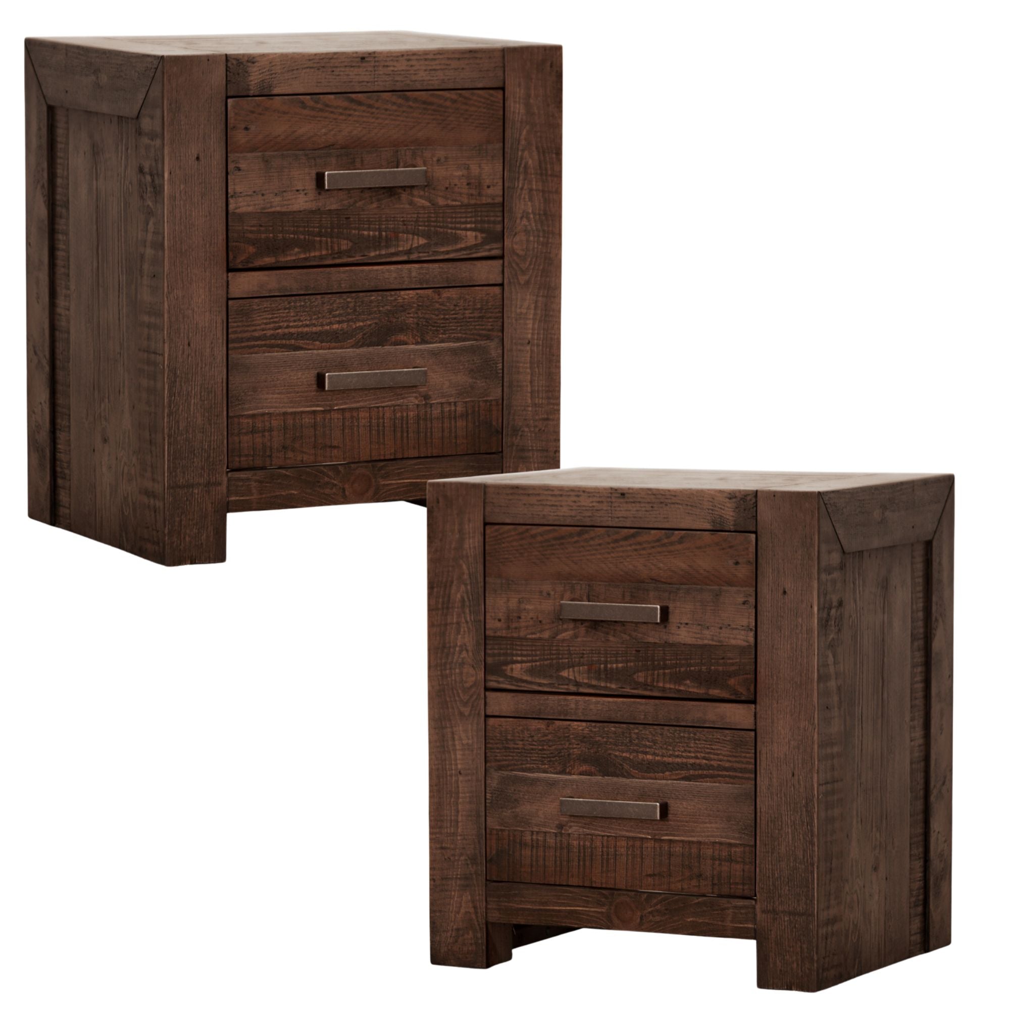 Catmint Set of 2 Bedside Tables 2 Drawers Storage Cabinet Pine Wood Grey Stone - SILBERSHELL