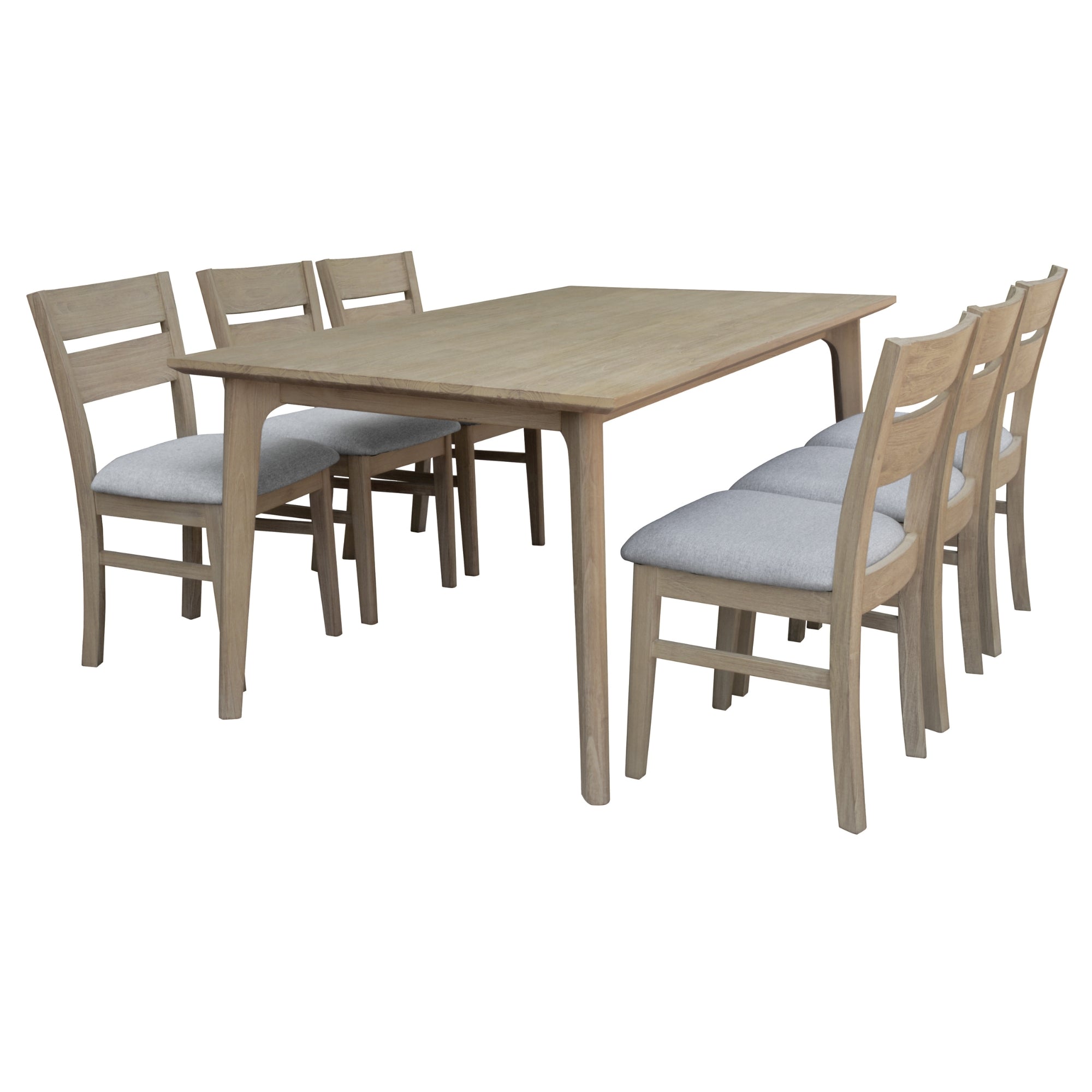Tyler 7pc 180cm Dining Table Set Fabric Chair Solid Acacia Wood Brushed Smoke - SILBERSHELL