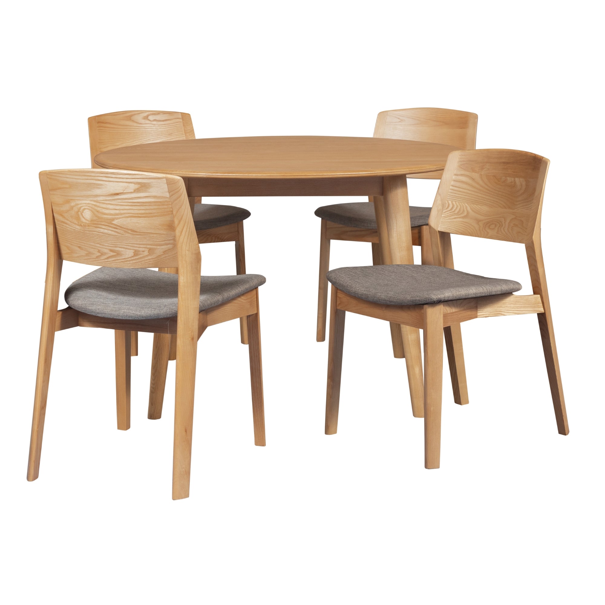 Emilio 5pc 120cm Round Dining Table Set Fabric Chair Solid Ash Wood Oak - SILBERSHELL