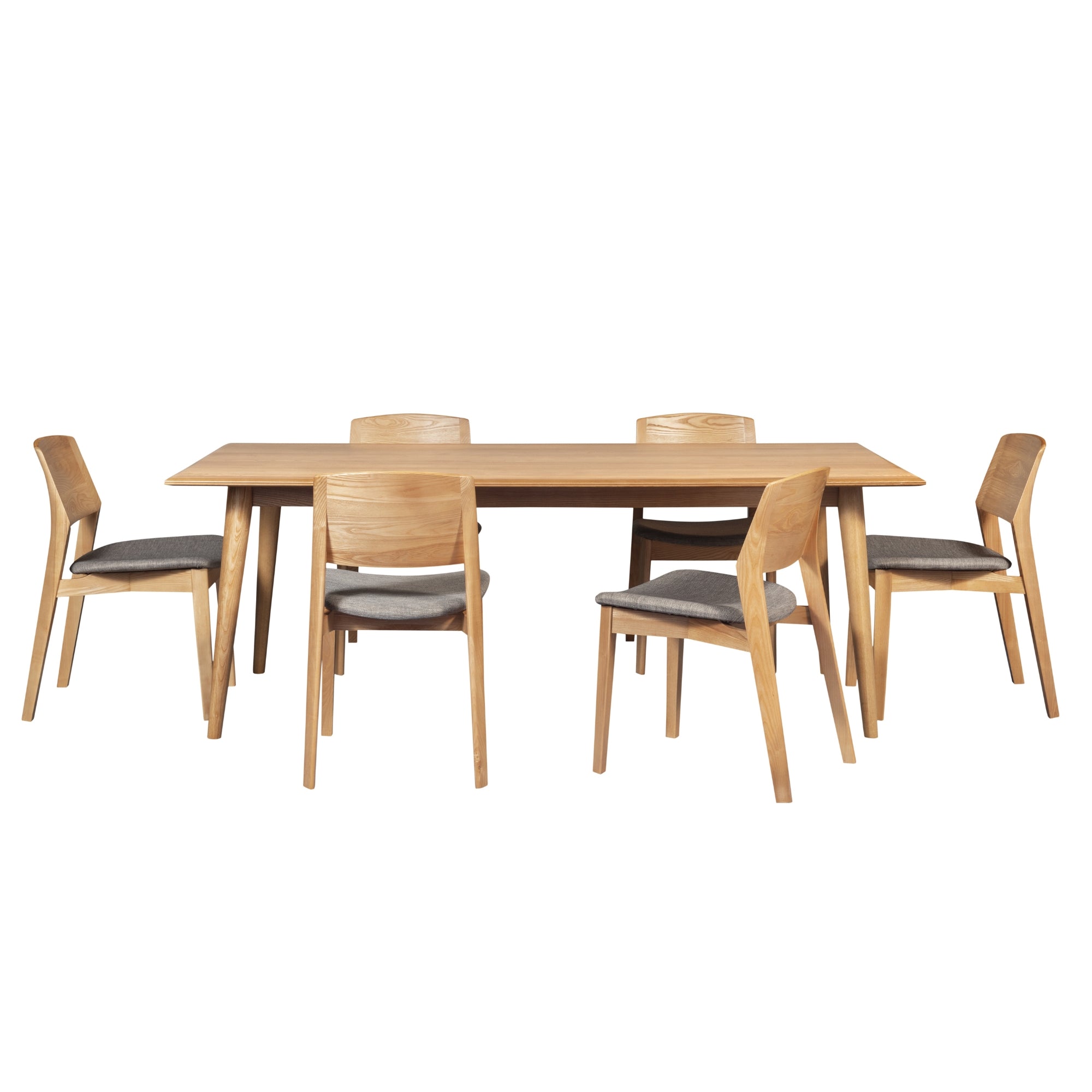 Emilio 7pc 180cm Dining Table Set Fabric Chair Solid Ash Wood Oak - SILBERSHELL