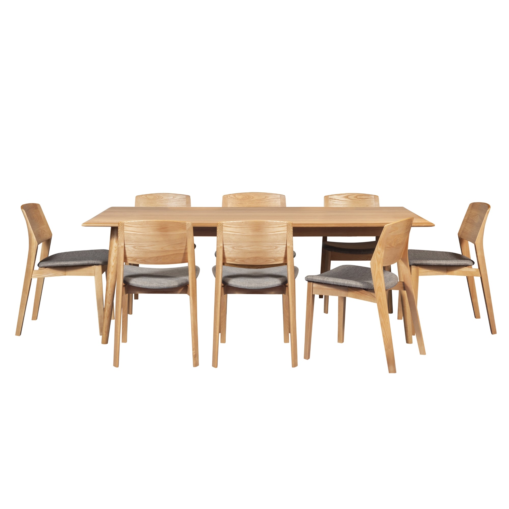 Emilio 9pc 210cm Dining Table Set Fabric Chair Solid Ash Wood Oak - SILBERSHELL