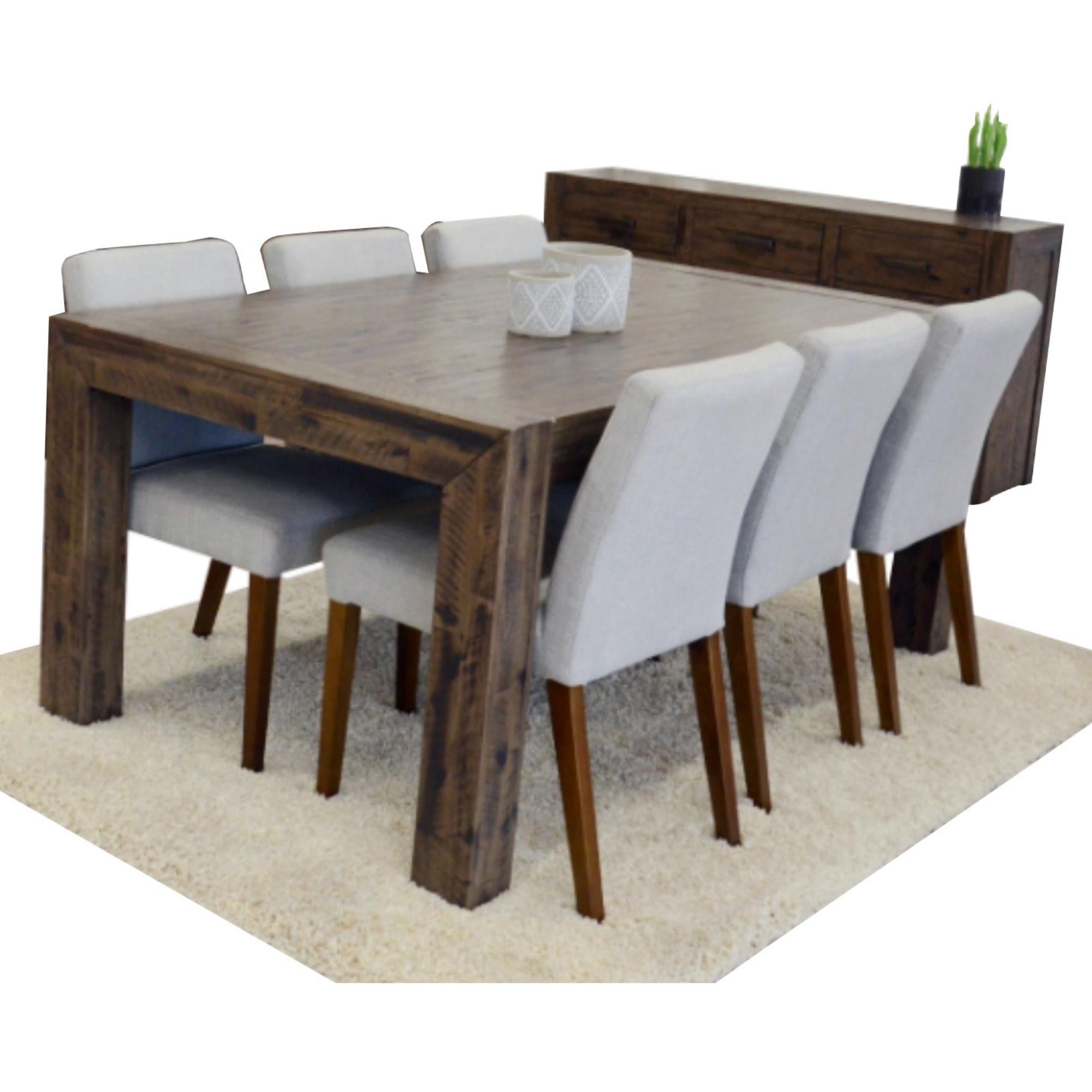 Catmint 7pc Dining Set 180cm Table with 6 Solid Wood Fabric Chair - SILBERSHELL