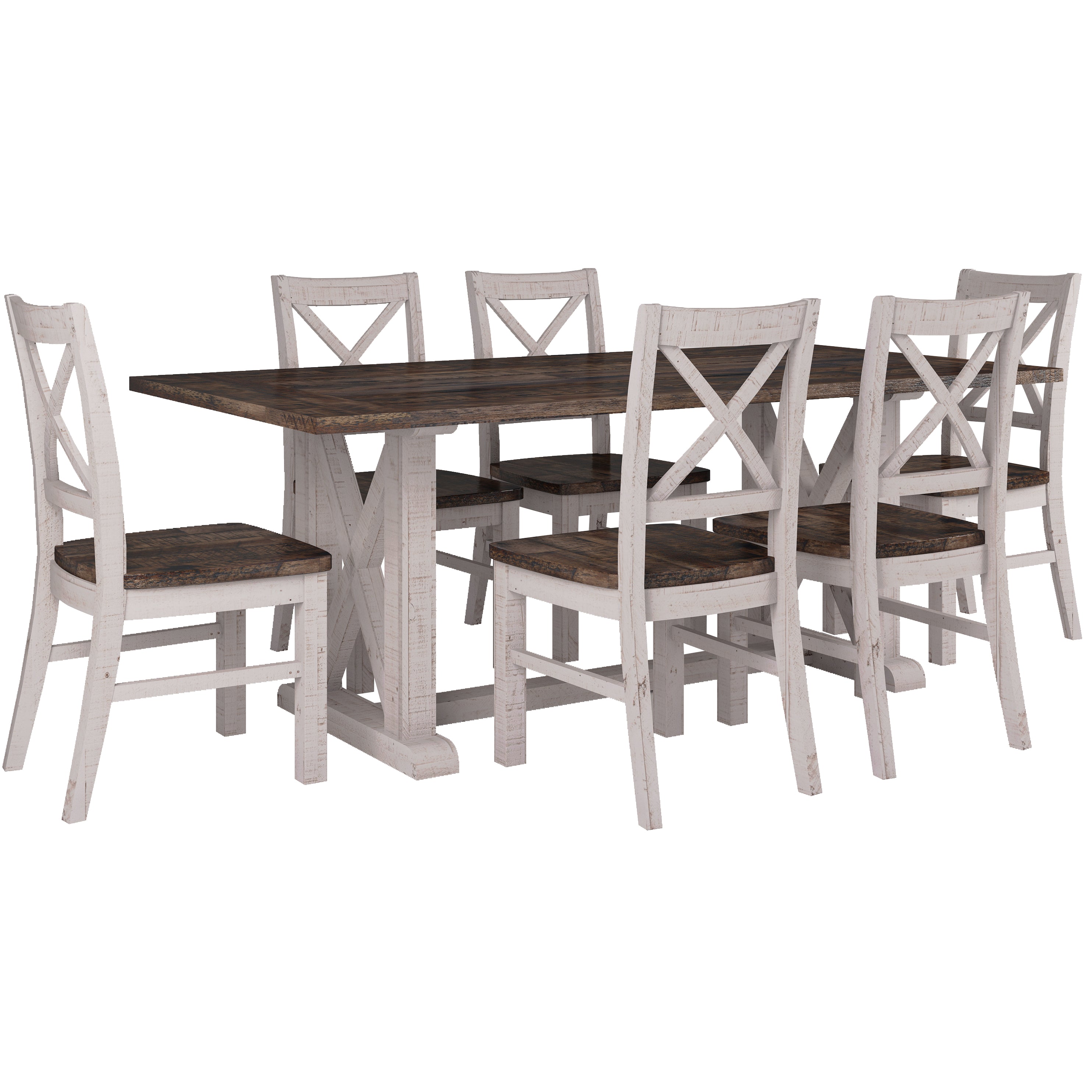 Erica 7pc Dining Set 200cm Table 6 Chair Solid Acacia Wood Timber Brown White - SILBERSHELL