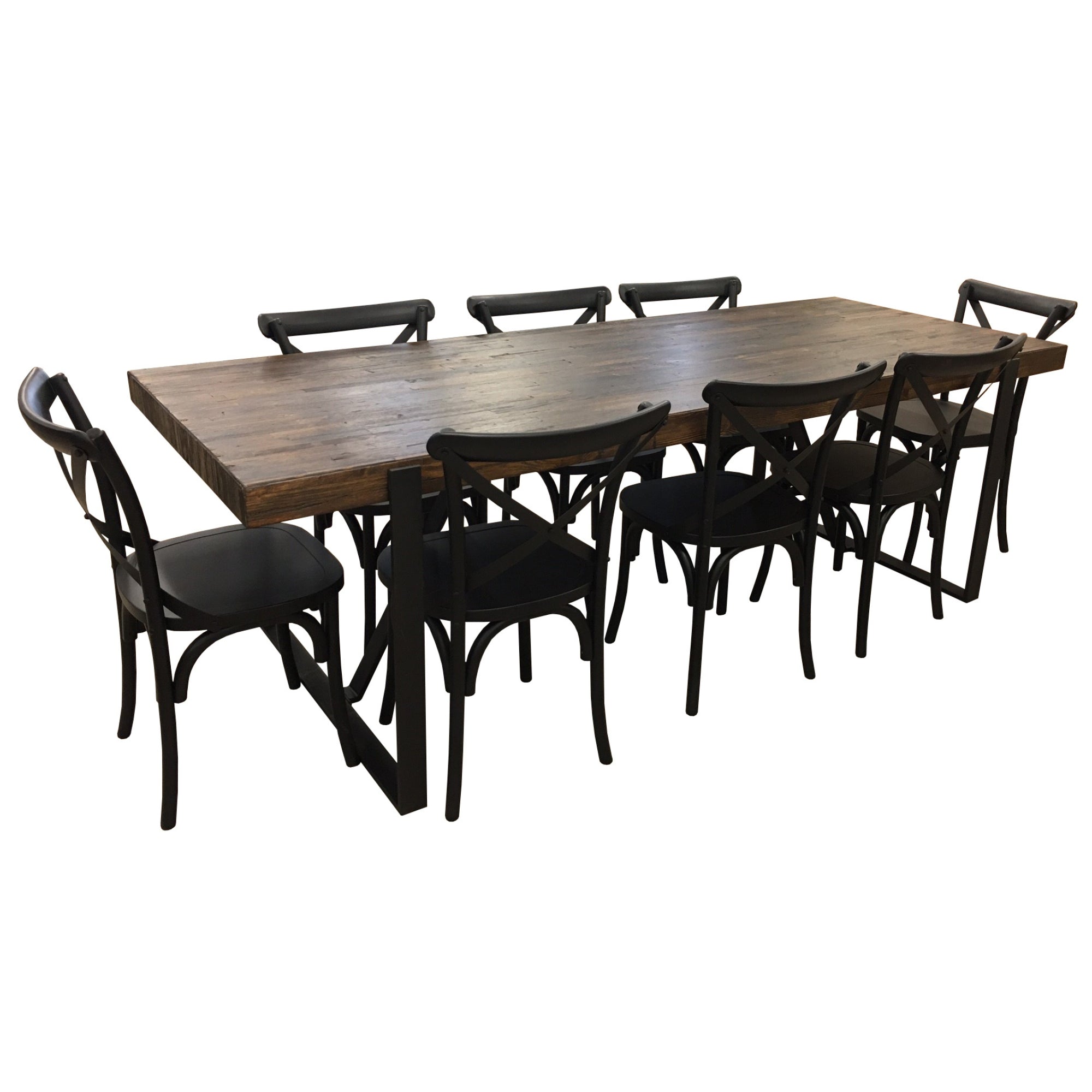 Rustica 9pc Dining Set 240cm Table 8 Chair Solid Timber Wood Seat Black - SILBERSHELL