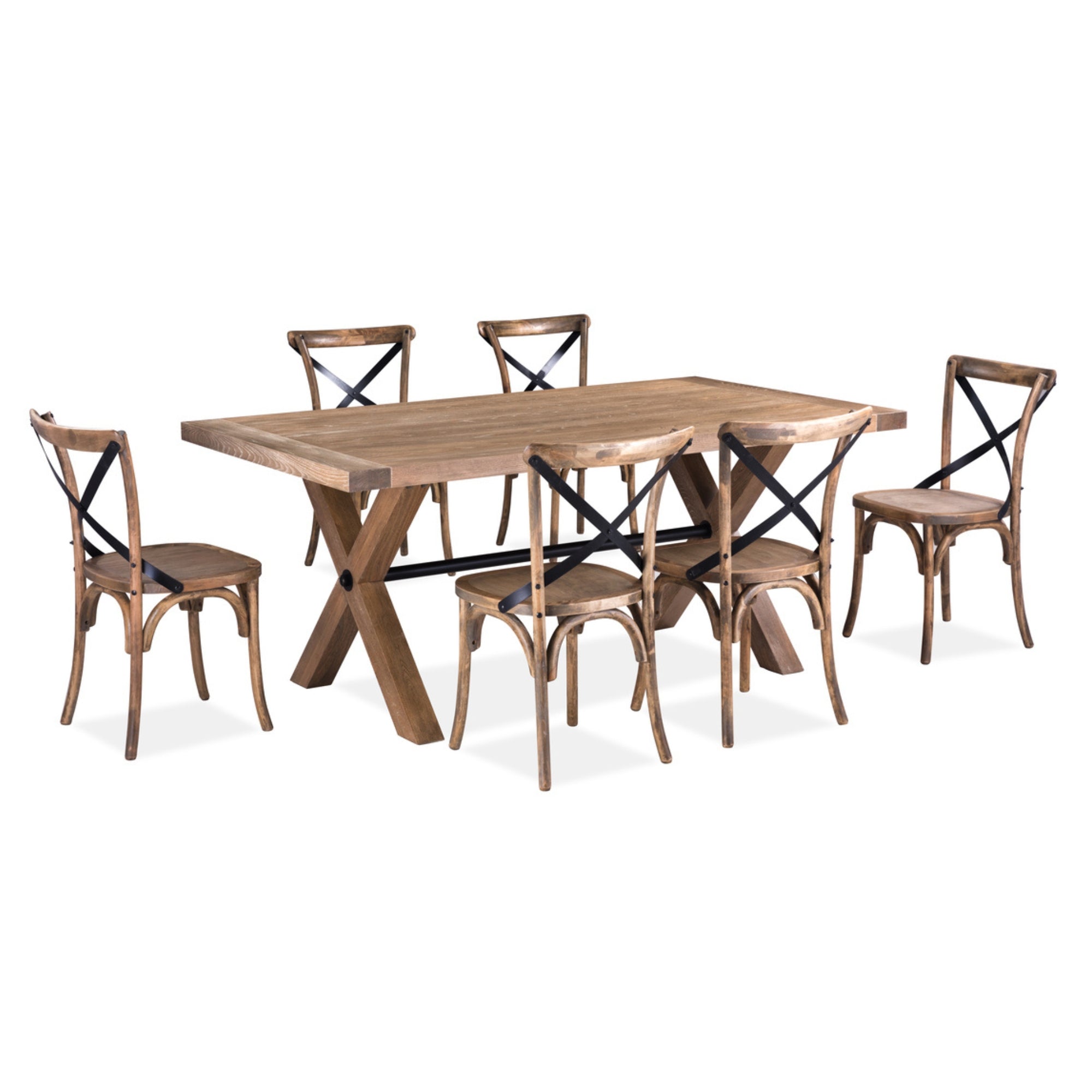 Woodland 7pc Set Dining Set 190cm Table Timber Wood 6 X-Back Chair Natural - SILBERSHELL