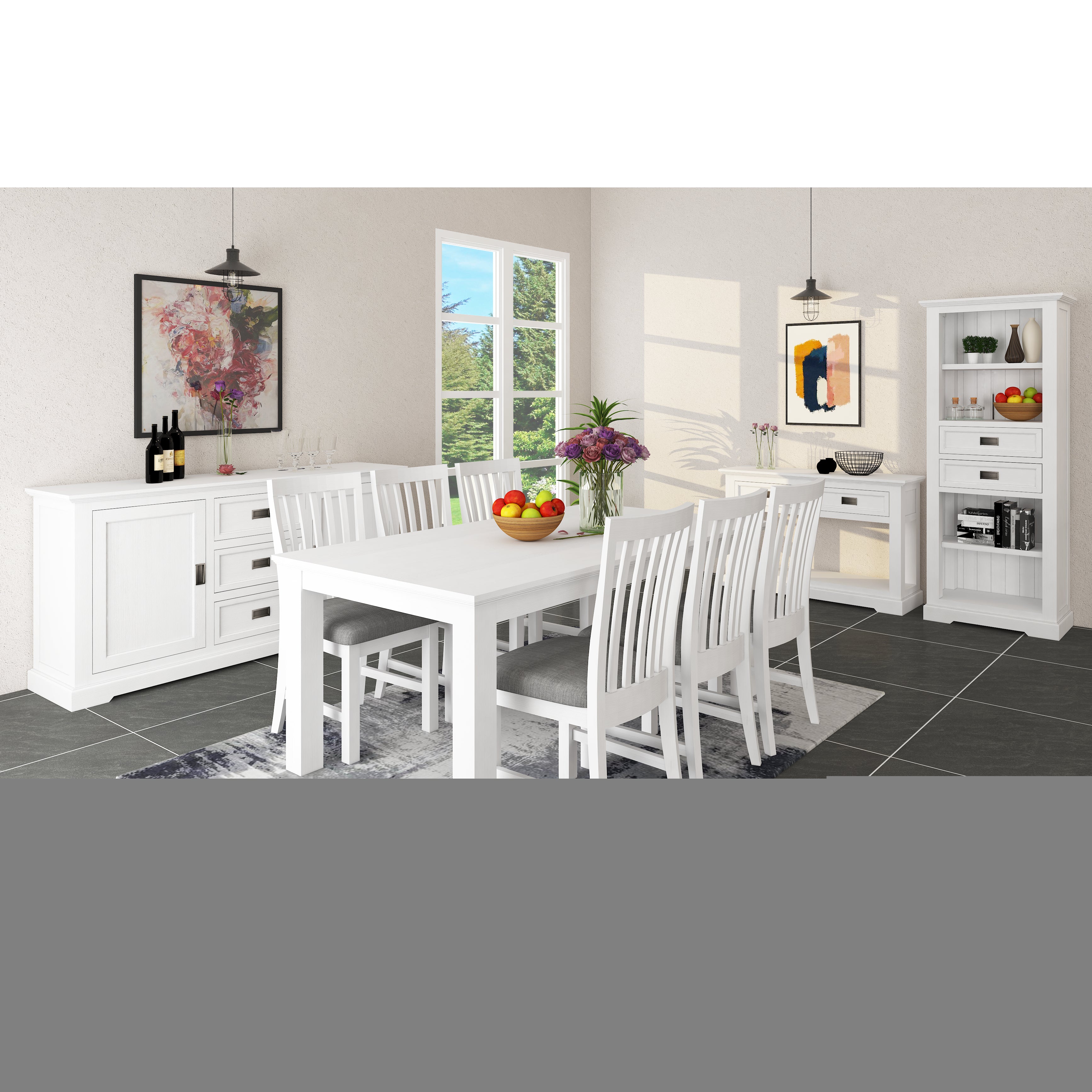 Laelia 9pc Dining Set 220cm Table 8 Chair Acacia Wood Coastal Furniture - White - SILBERSHELL