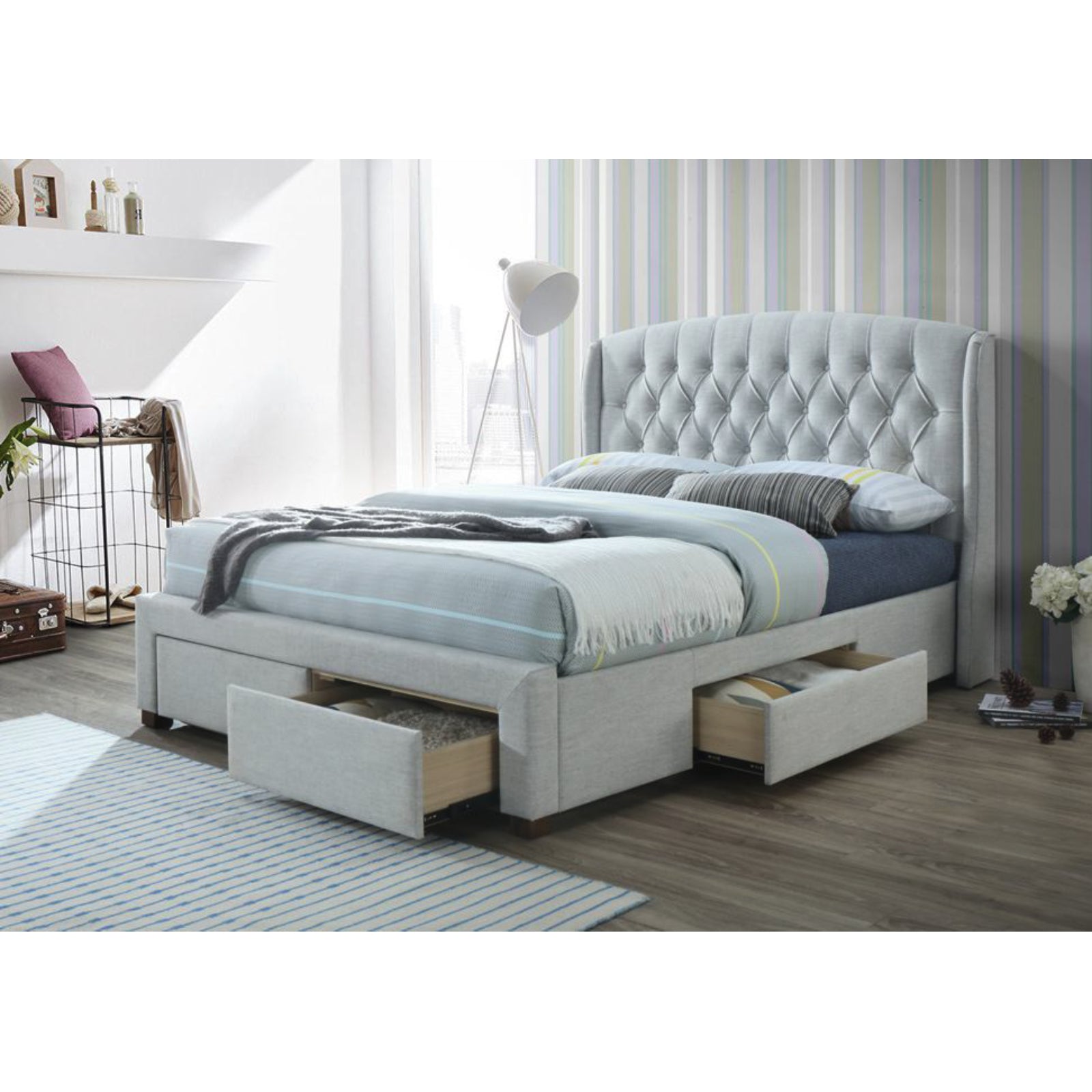 Honeydew King Size Bed Frame Timber Mattress Base With Storage Drawers - Beige - SILBERSHELL