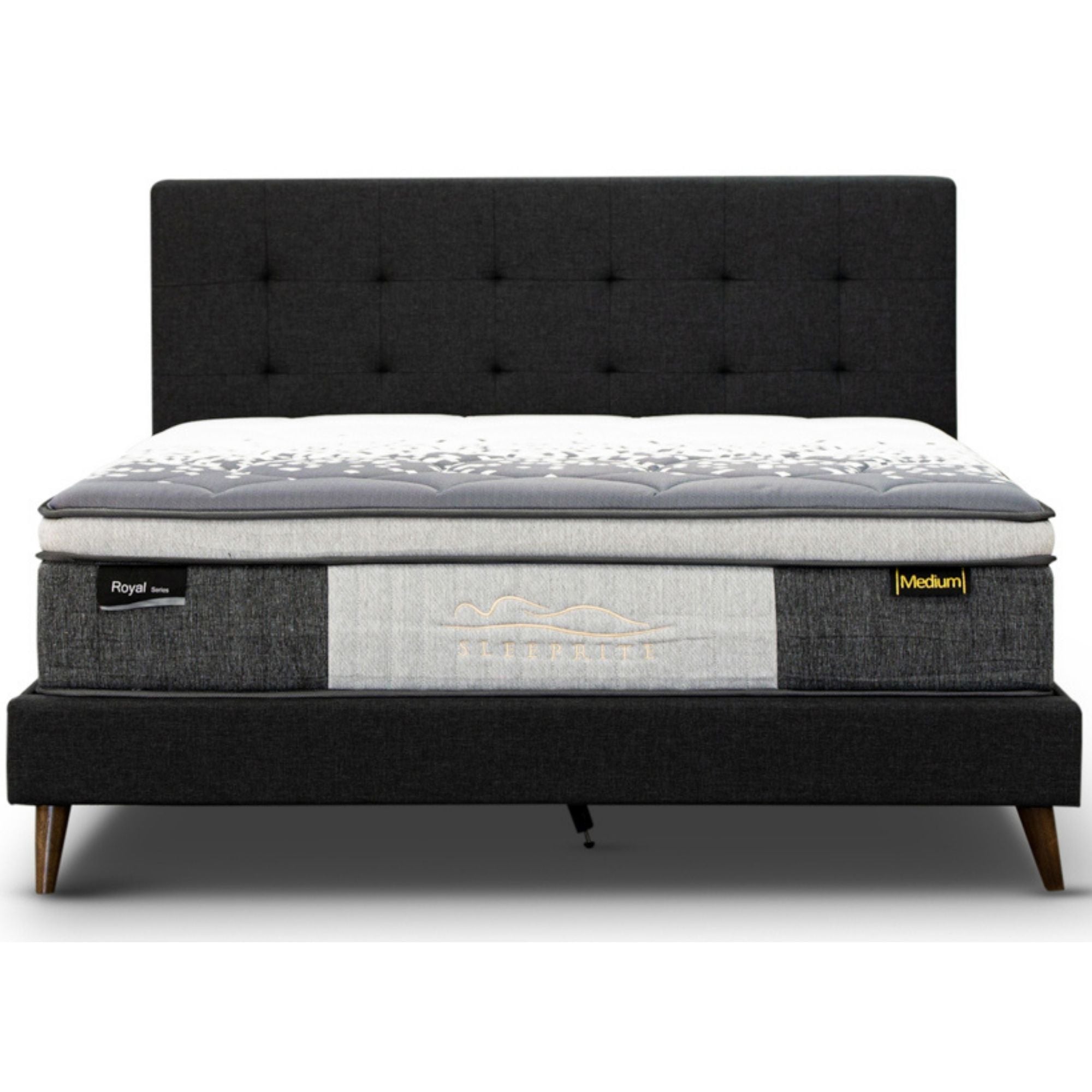 Volga King Single Bed Platform Frame Fabric Upholstered Mattress Base - Charcoal - SILBERSHELL