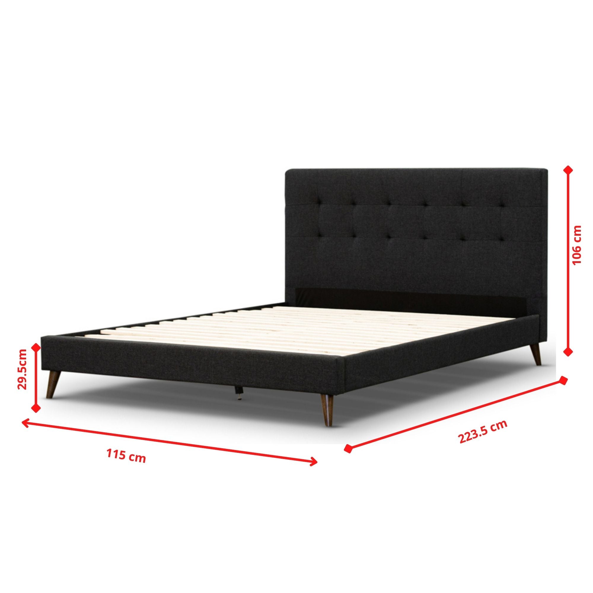 Volga King Single Bed Platform Frame Fabric Upholstered Mattress Base - Charcoal - SILBERSHELL