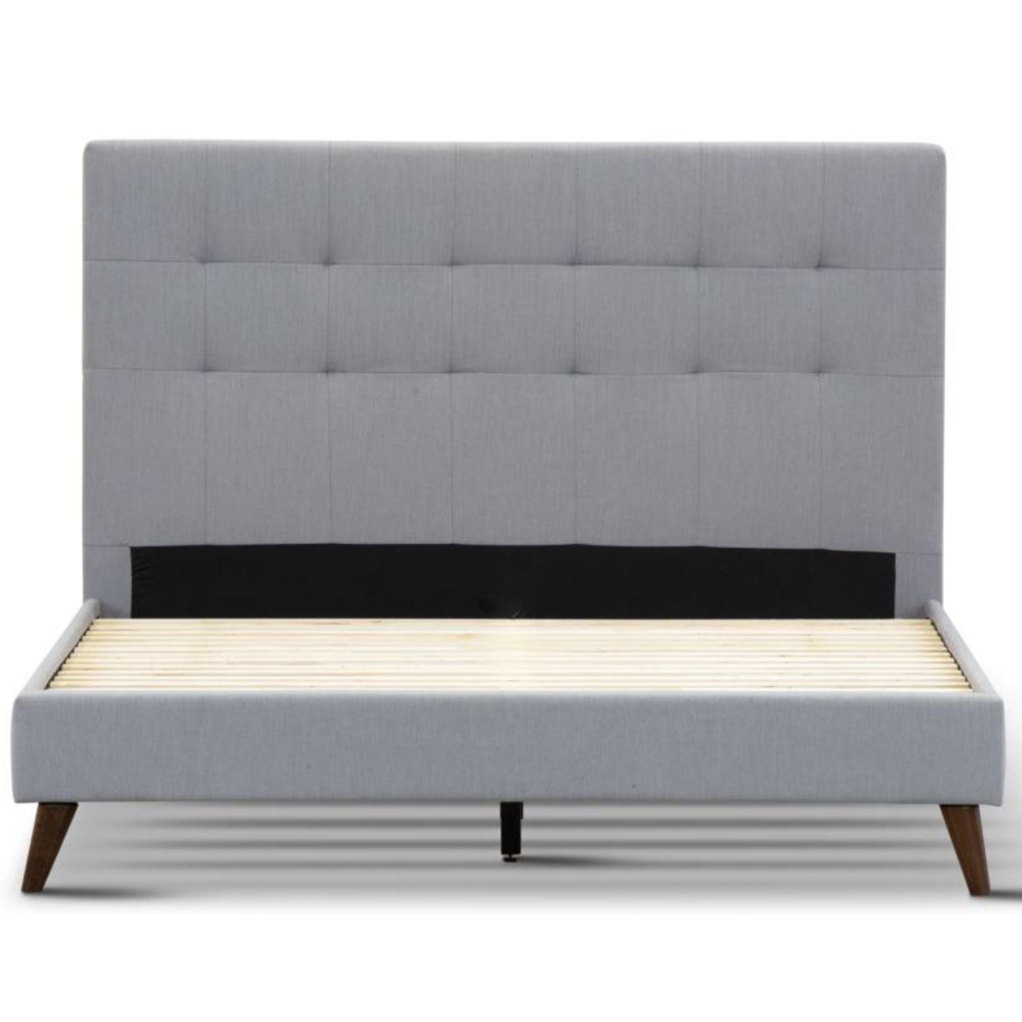 Volga King Single Bed Platform Frame Fabric Upholstered Mattress Base - Grey - SILBERSHELL