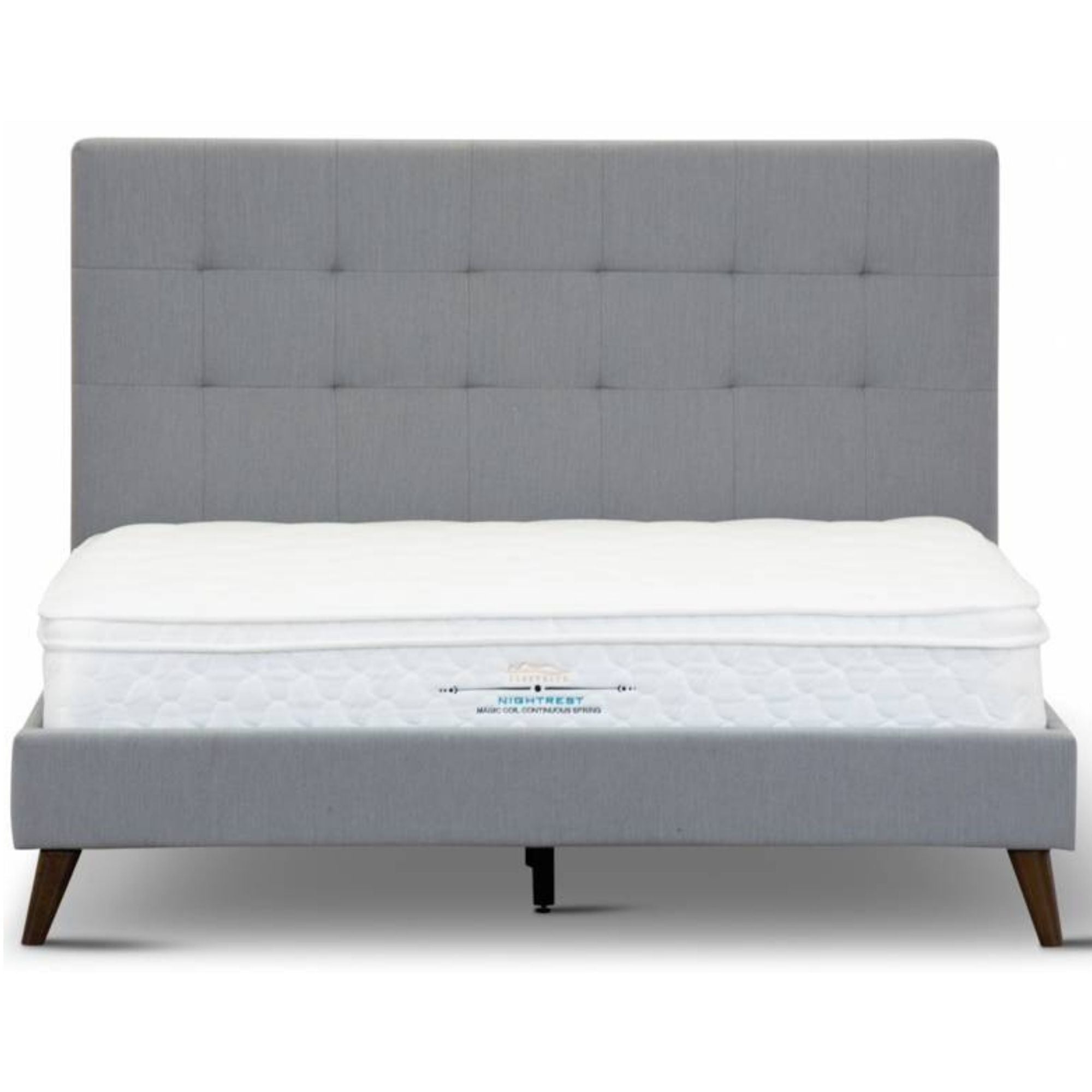 Volga King Single Bed Platform Frame Fabric Upholstered Mattress Base - Grey - SILBERSHELL