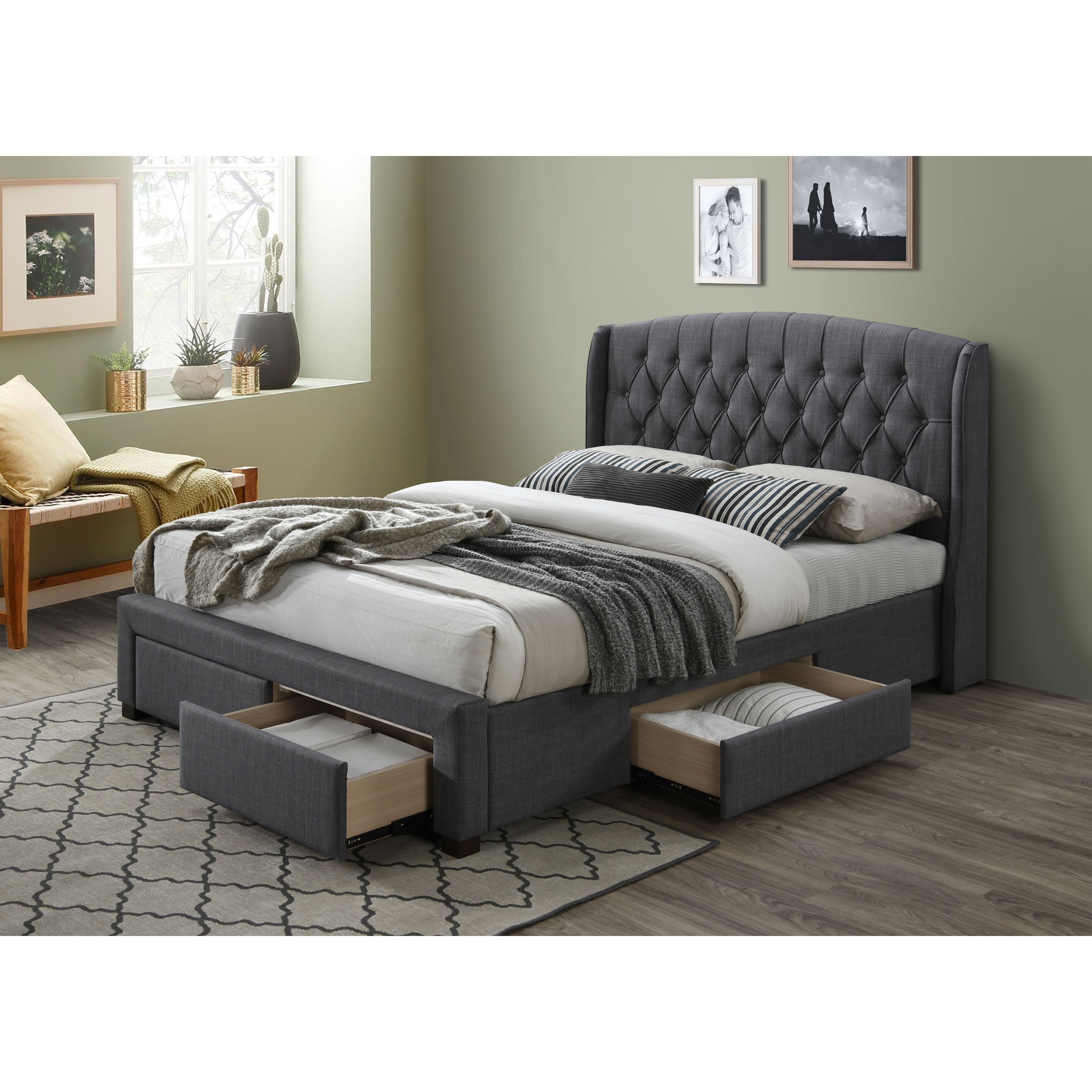 Honeydew King Size Bed Frame Timber Mattress Base With Storage Drawers - Grey - SILBERSHELL