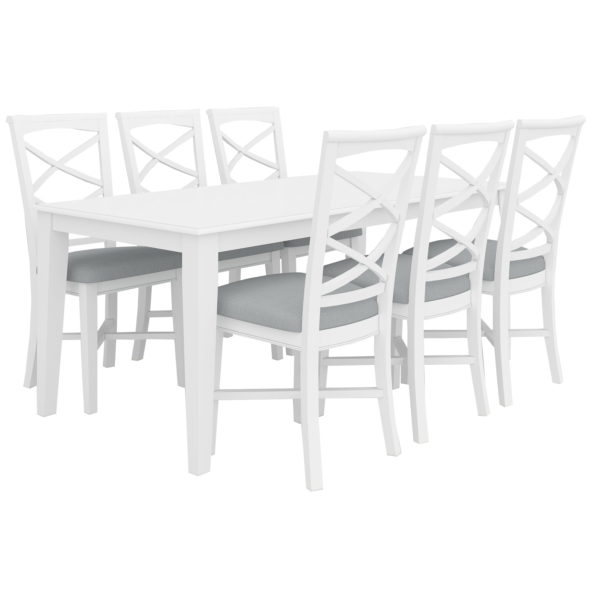 Daisy 7pc Dining Set 180cm Table 6 Chair Acacia Wood Hampton Furniture - White - SILBERSHELL