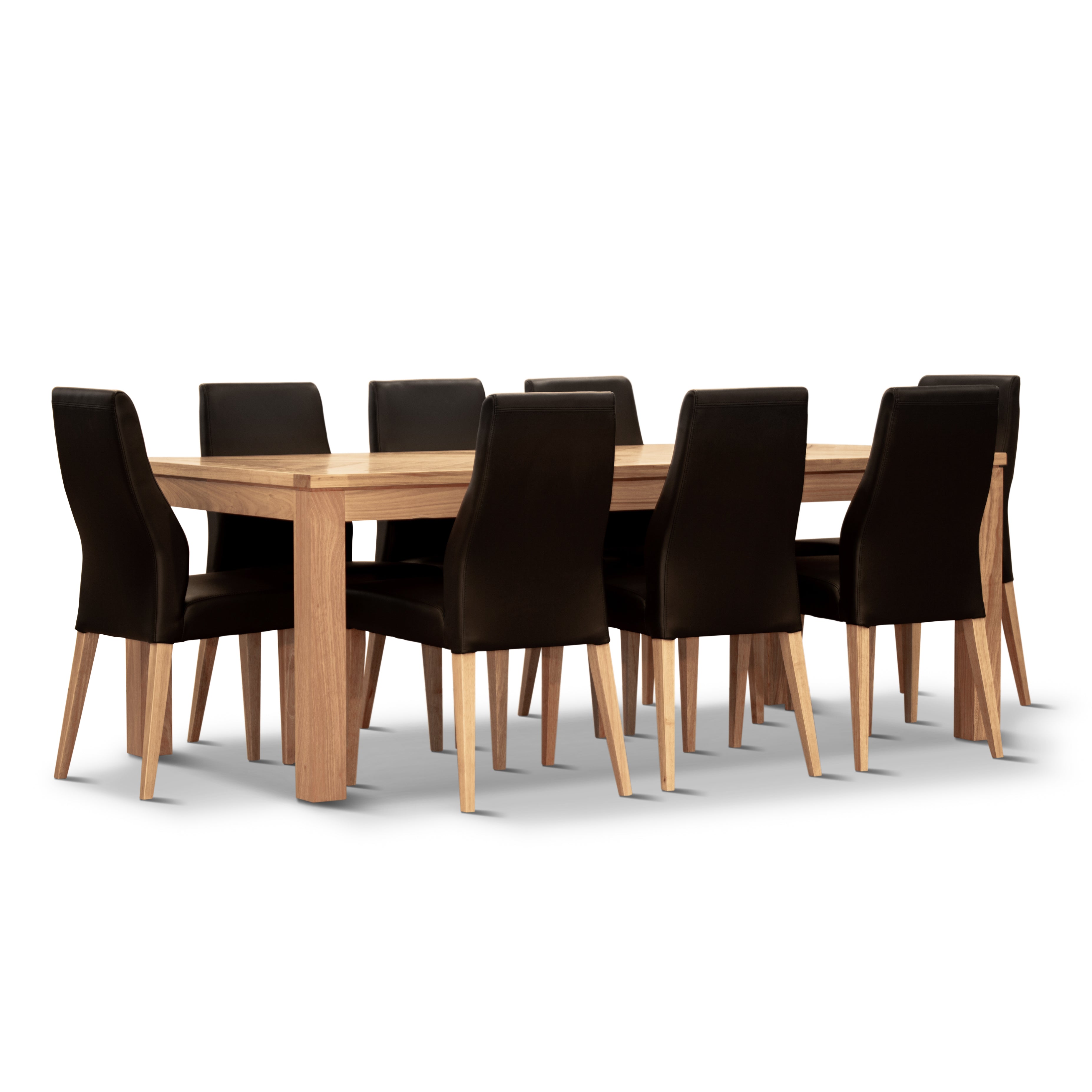 Rosemallow 9pc Dining Set 210cm Table 8 Black PU Chair Solid Messmate Timber - SILBERSHELL