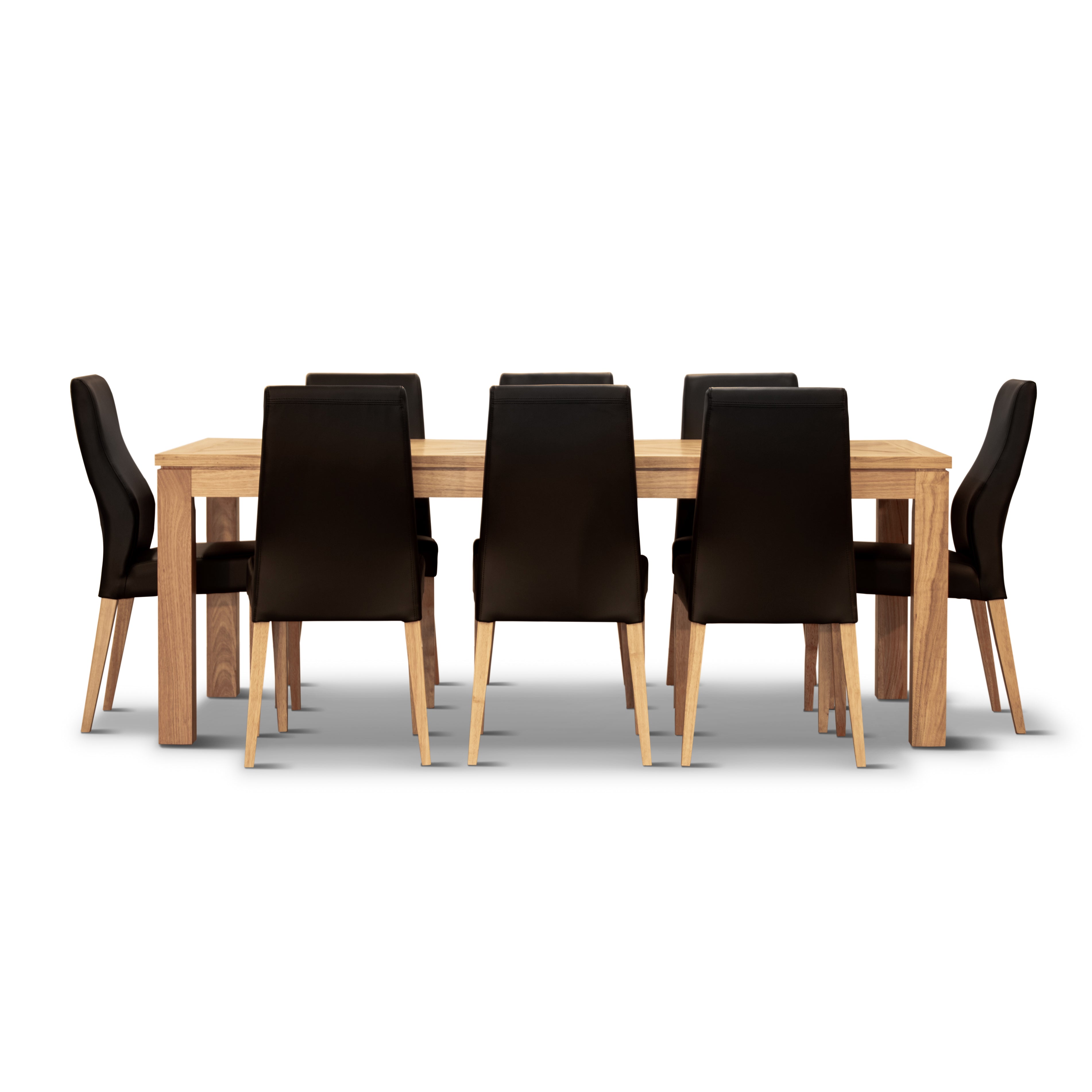 Rosemallow 9pc Dining Set 210cm Table 8 Black PU Chair Solid Messmate Timber - SILBERSHELL