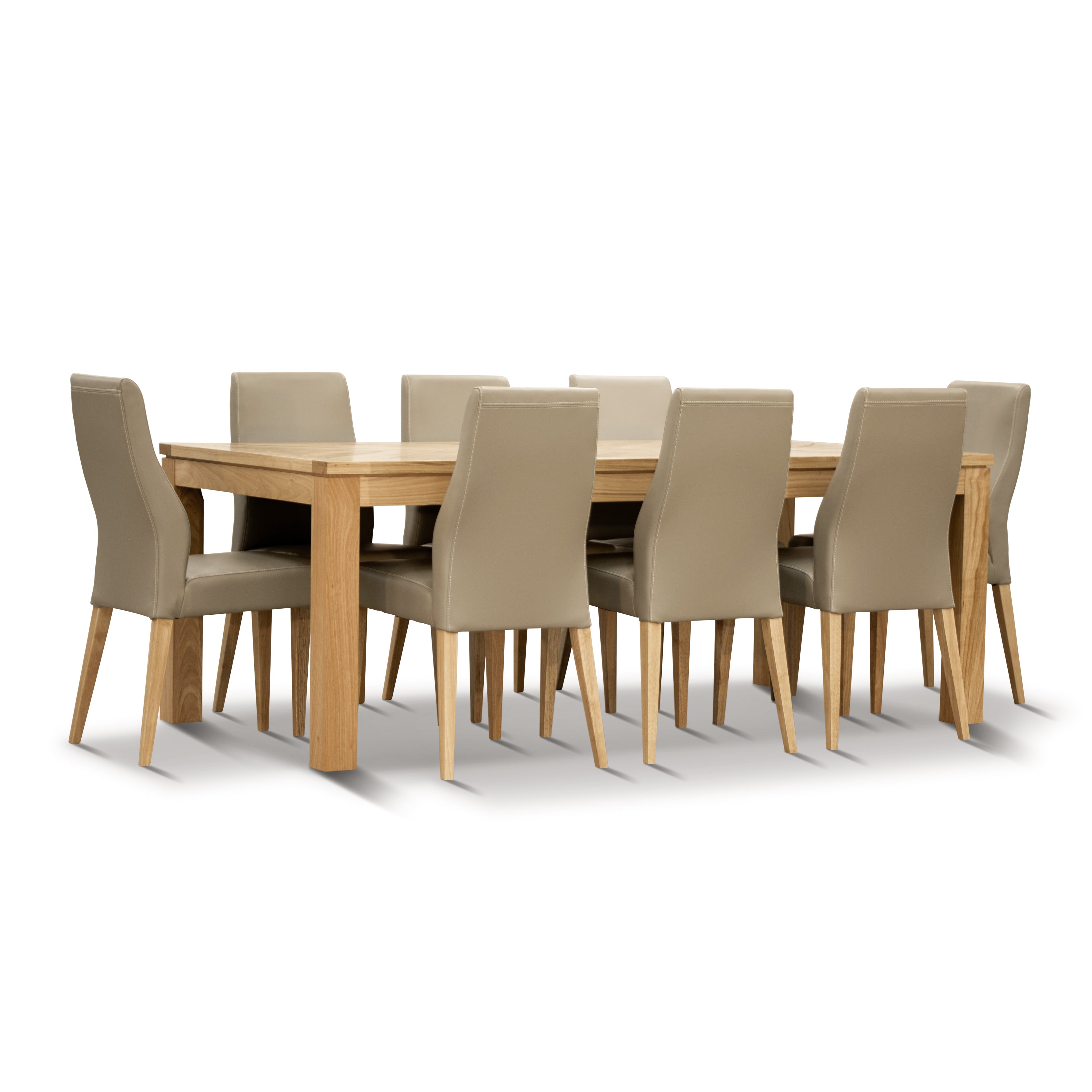 Rosemallow 9pc Dining Set 210cm Table 8 Silver PU Chair Solid Messmate Timber - SILBERSHELL