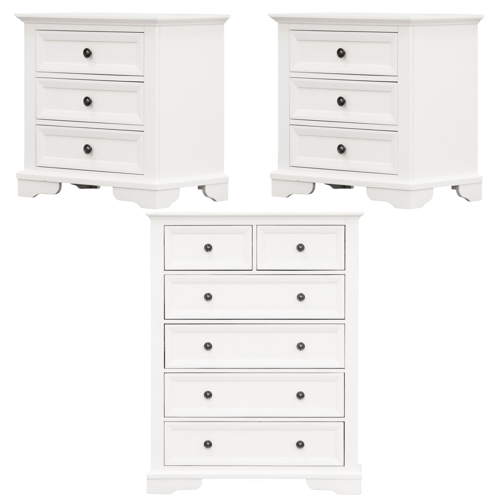 Celosia 2pc Bedside Tallboy 3pc Bedroom Set Nightstand Storage Cabinet - White - SILBERSHELL