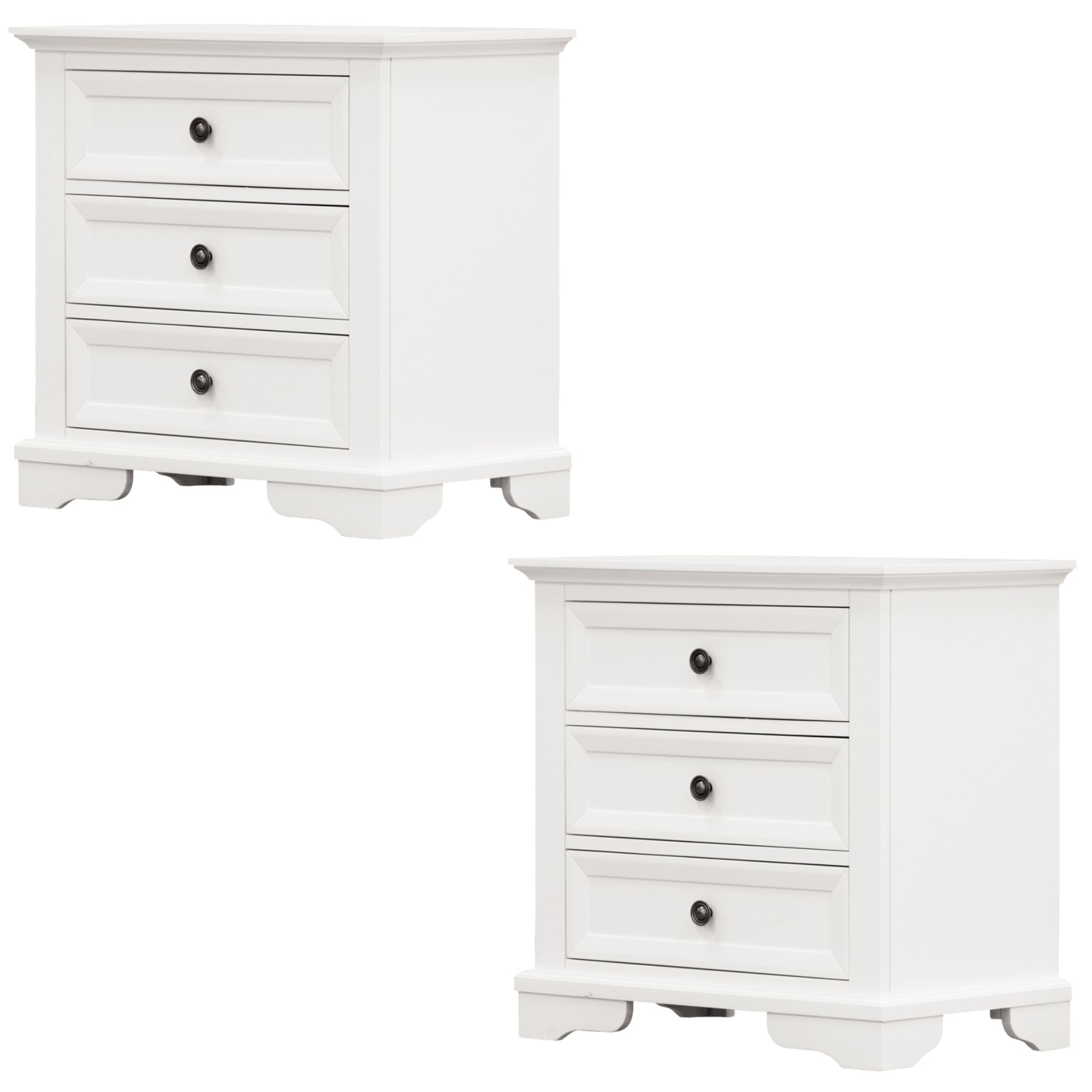 Celosia Bedside Table Set of 2pcs - 3 Drawers Storage Cabinet Nightstand - White - SILBERSHELL
