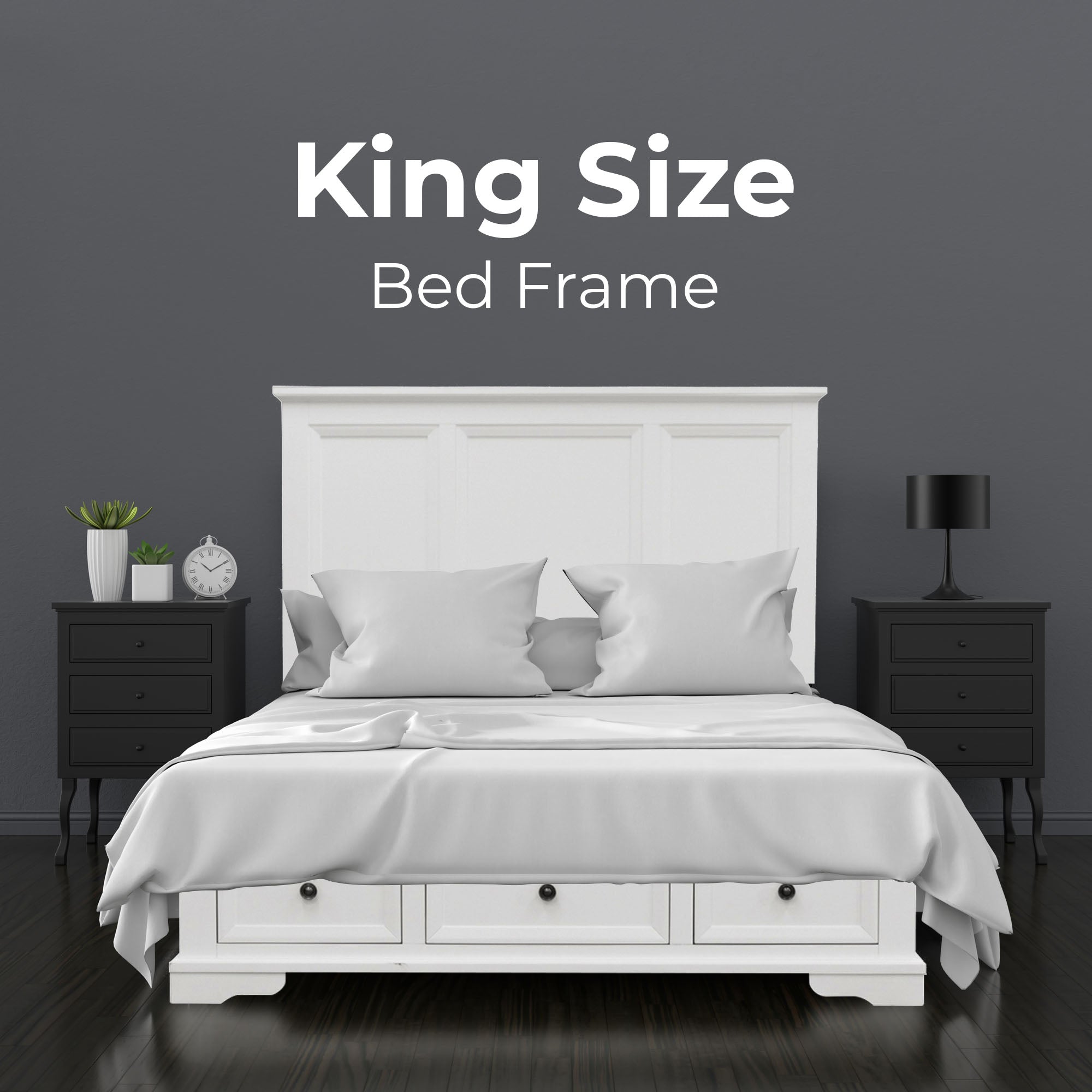 Celosia King Size Bed Frame Timber Mattress Base With Storage Drawers - White - SILBERSHELL