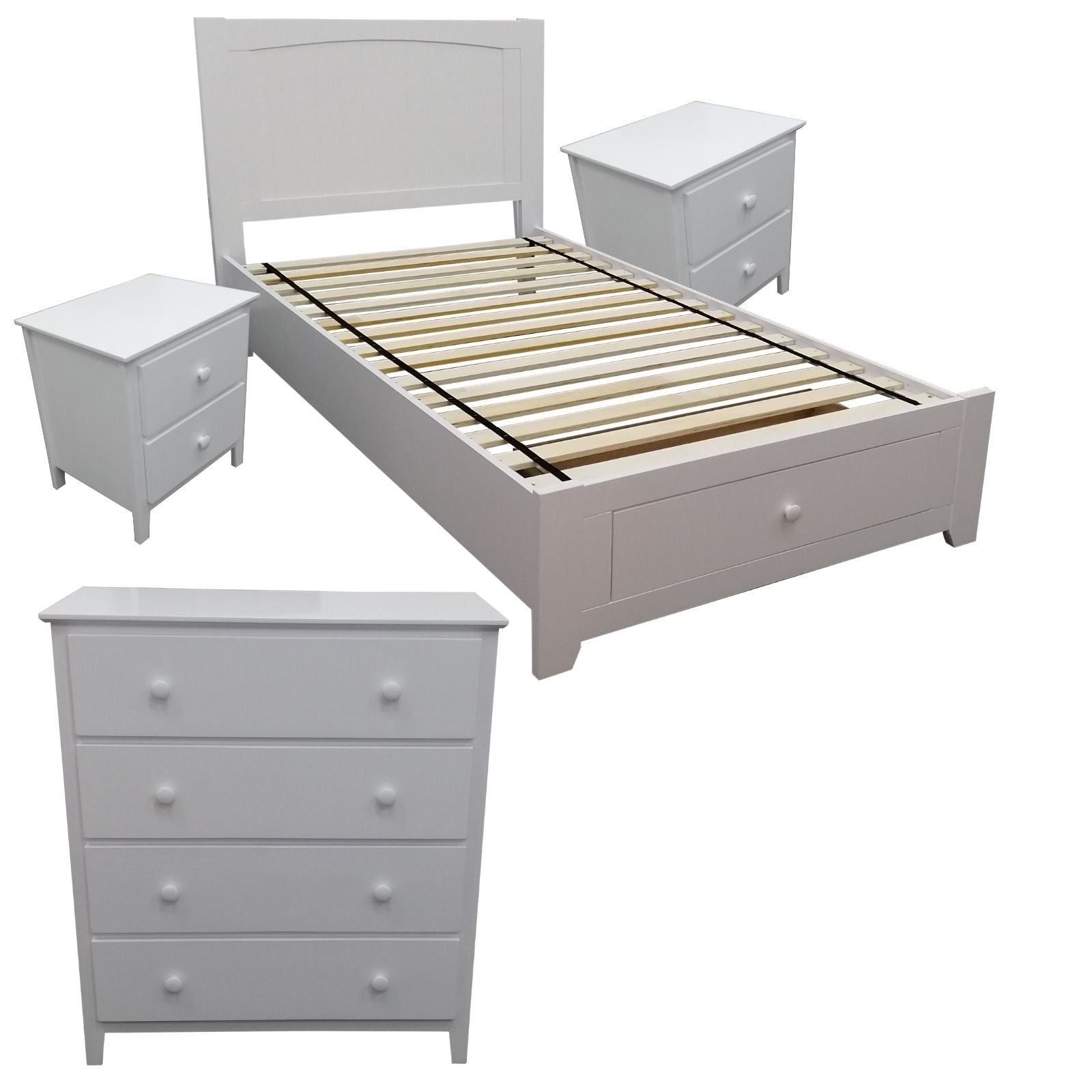 Wisteria 4pc King Single Bed Suite Bedside Tallboy Bedroom Furniture Package Set - SILBERSHELL