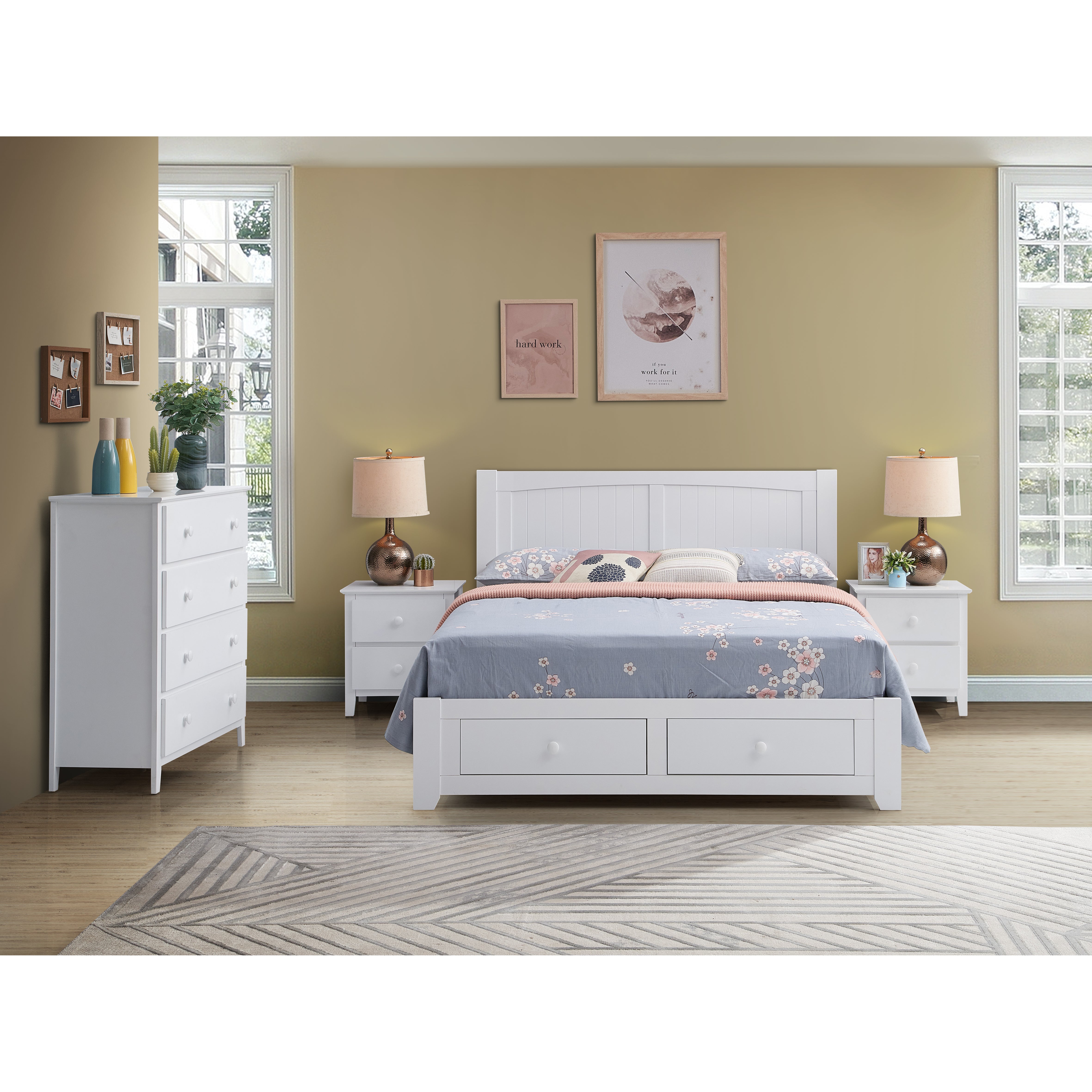 Wisteria 4pc King Single Bed Suite Bedside Tallboy Bedroom Furniture Package Set - SILBERSHELL