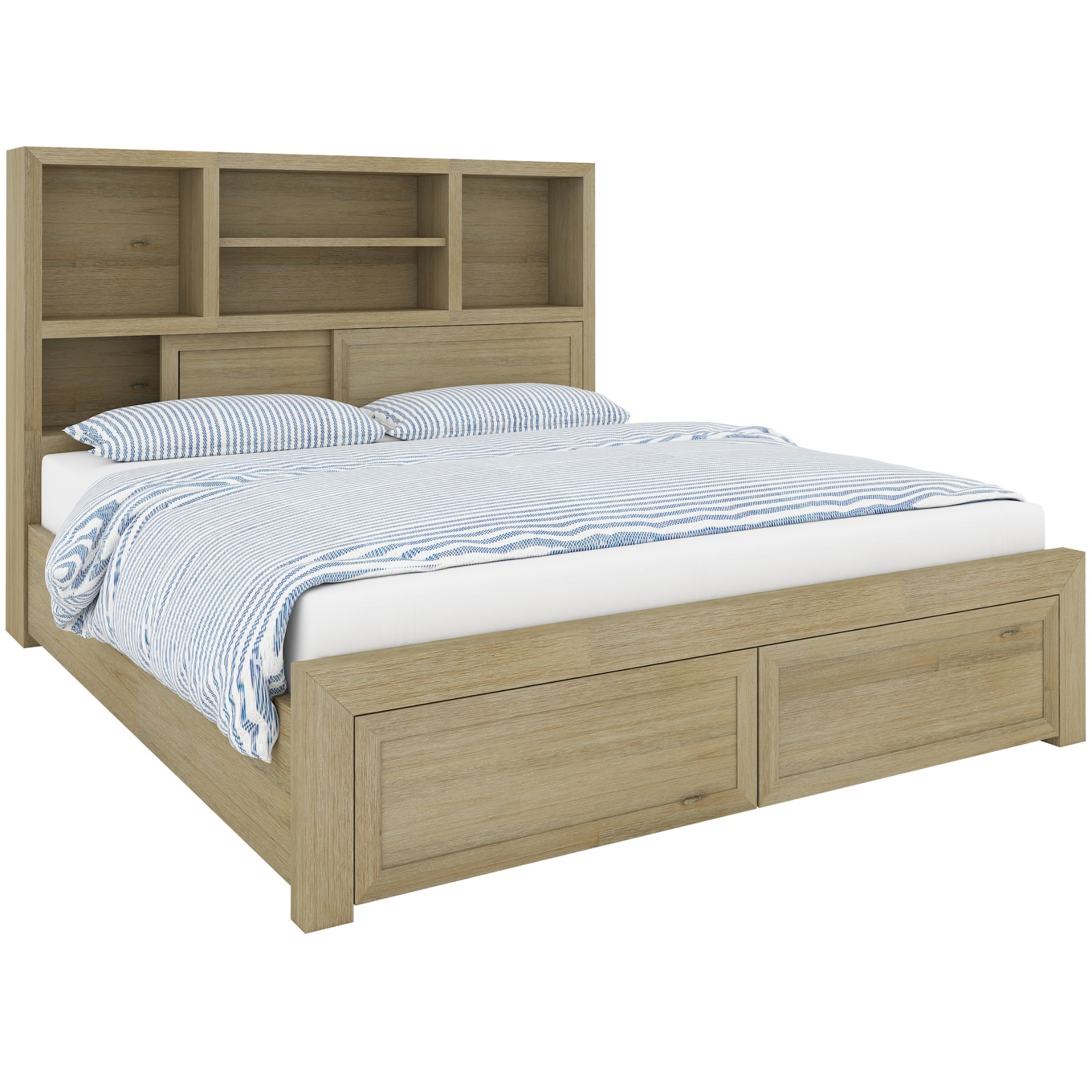 Gracelyn King Bed Frame Solid Wood Mattress Base With Storage Drawers - Smoke - SILBERSHELL