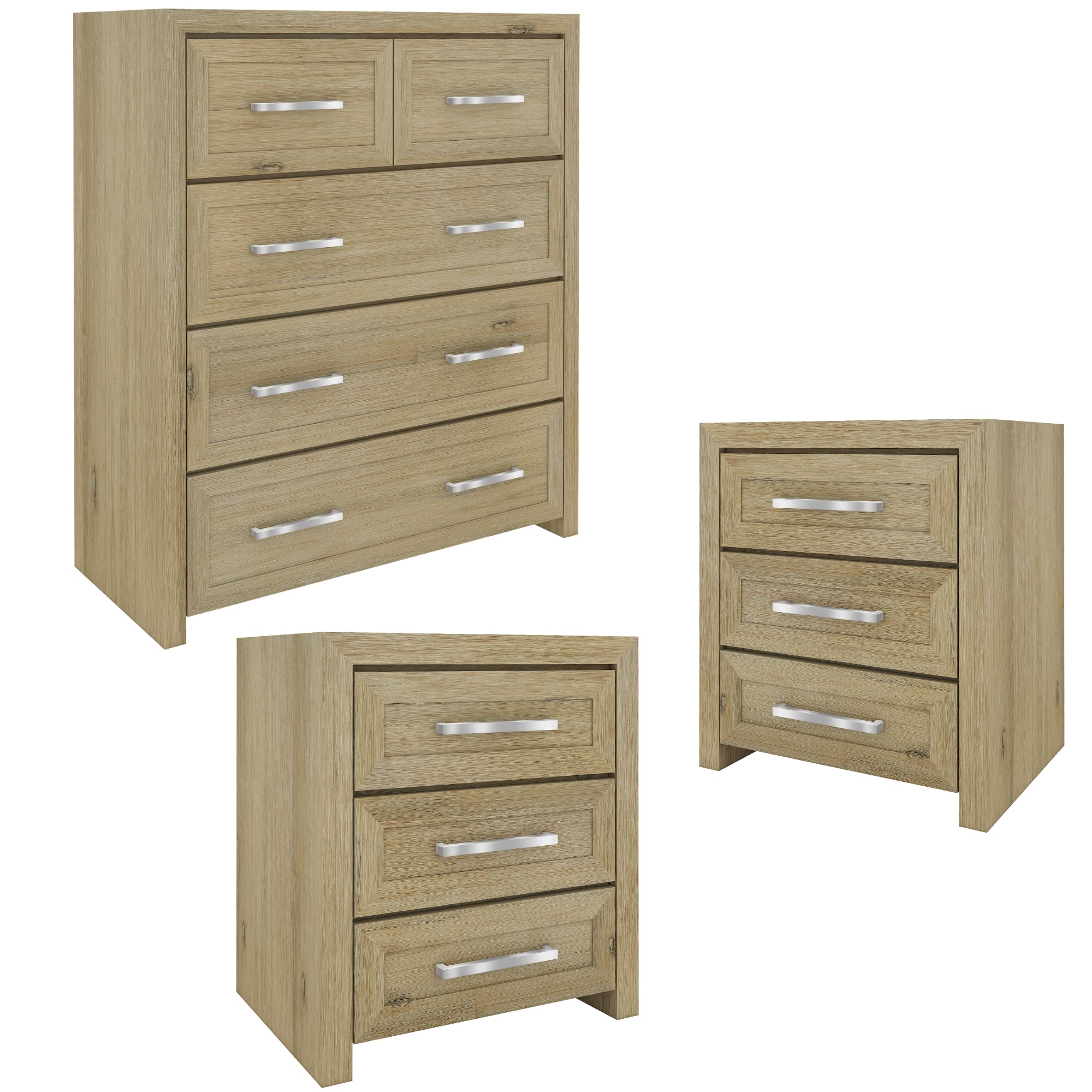 Gracelyn Set of 2 Bedside 3 Drawers Tallboy Nightstand Bedroom Cabinet - Smoke - SILBERSHELL