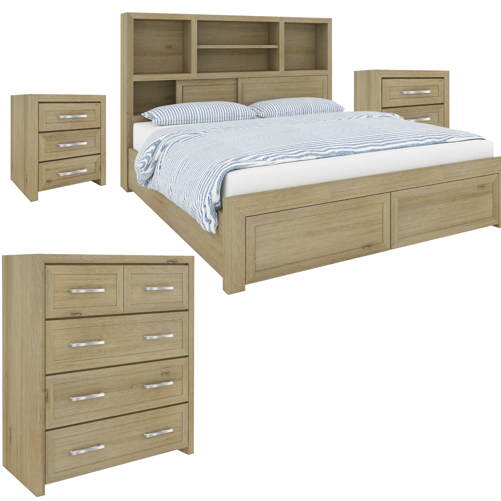 Gracelyn Set of 2 Bedside 3 Drawers Tallboy Nightstand Bedroom Cabinet - Smoke - SILBERSHELL