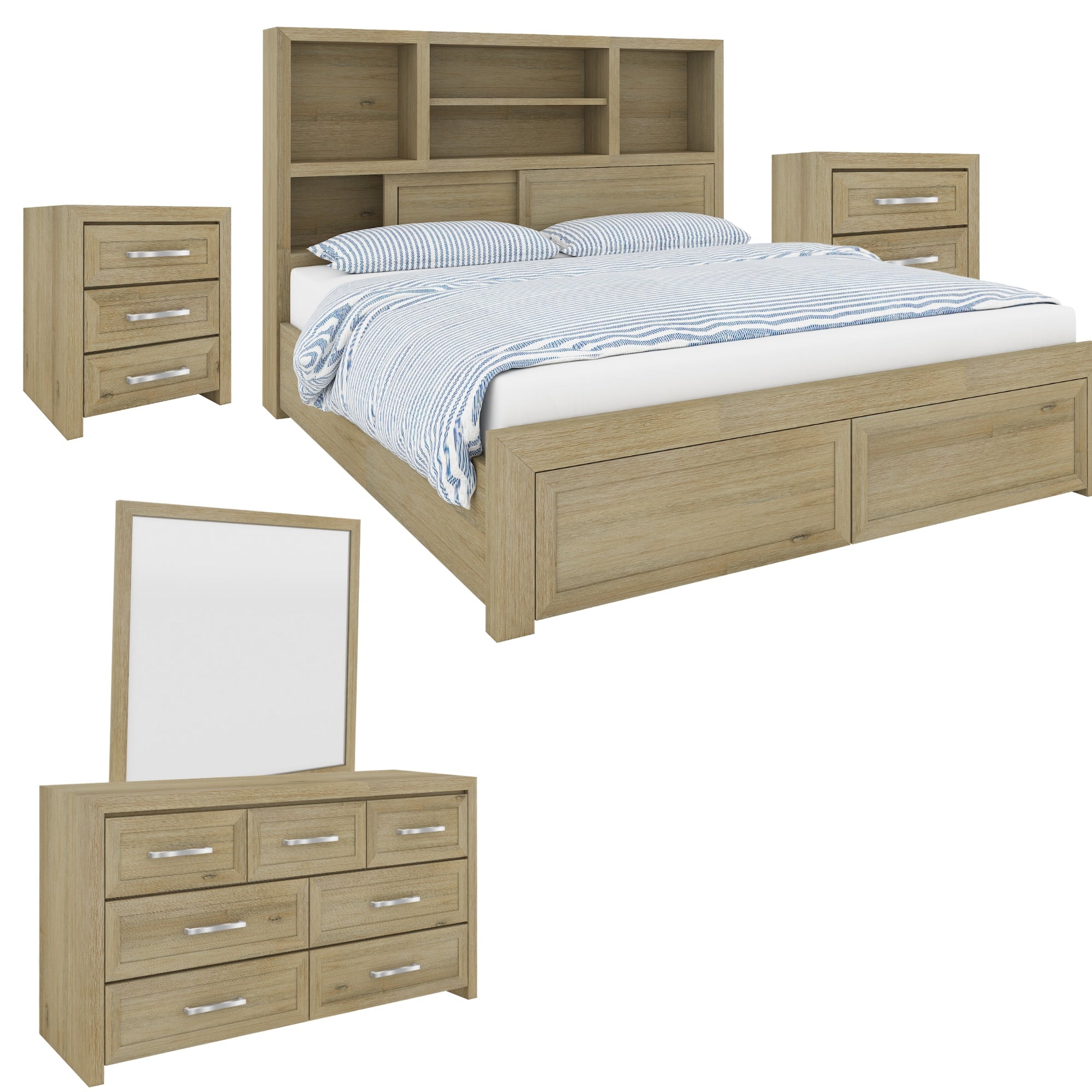 Gracelyn Set of 2 Bedside 3 Drawers Tallboy Nightstand Bedroom Cabinet - Smoke - SILBERSHELL